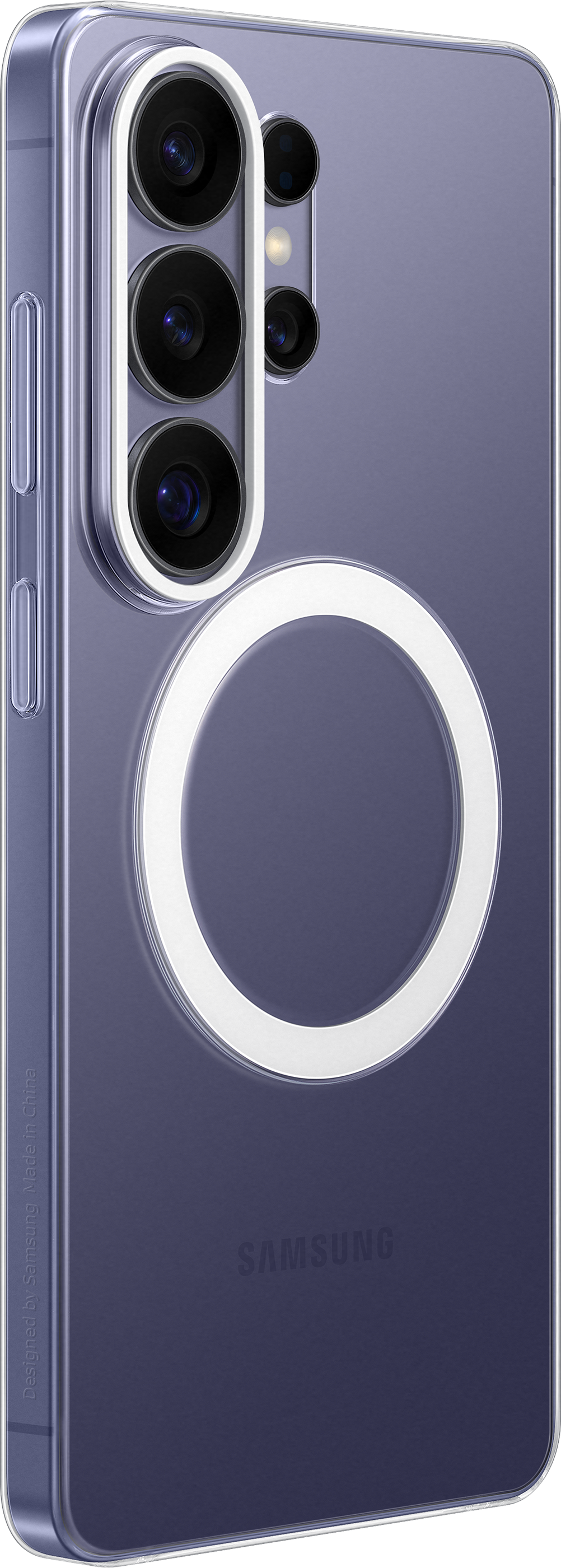 Custodia trasparente per telefono con array fotocamera e anello magnetico.