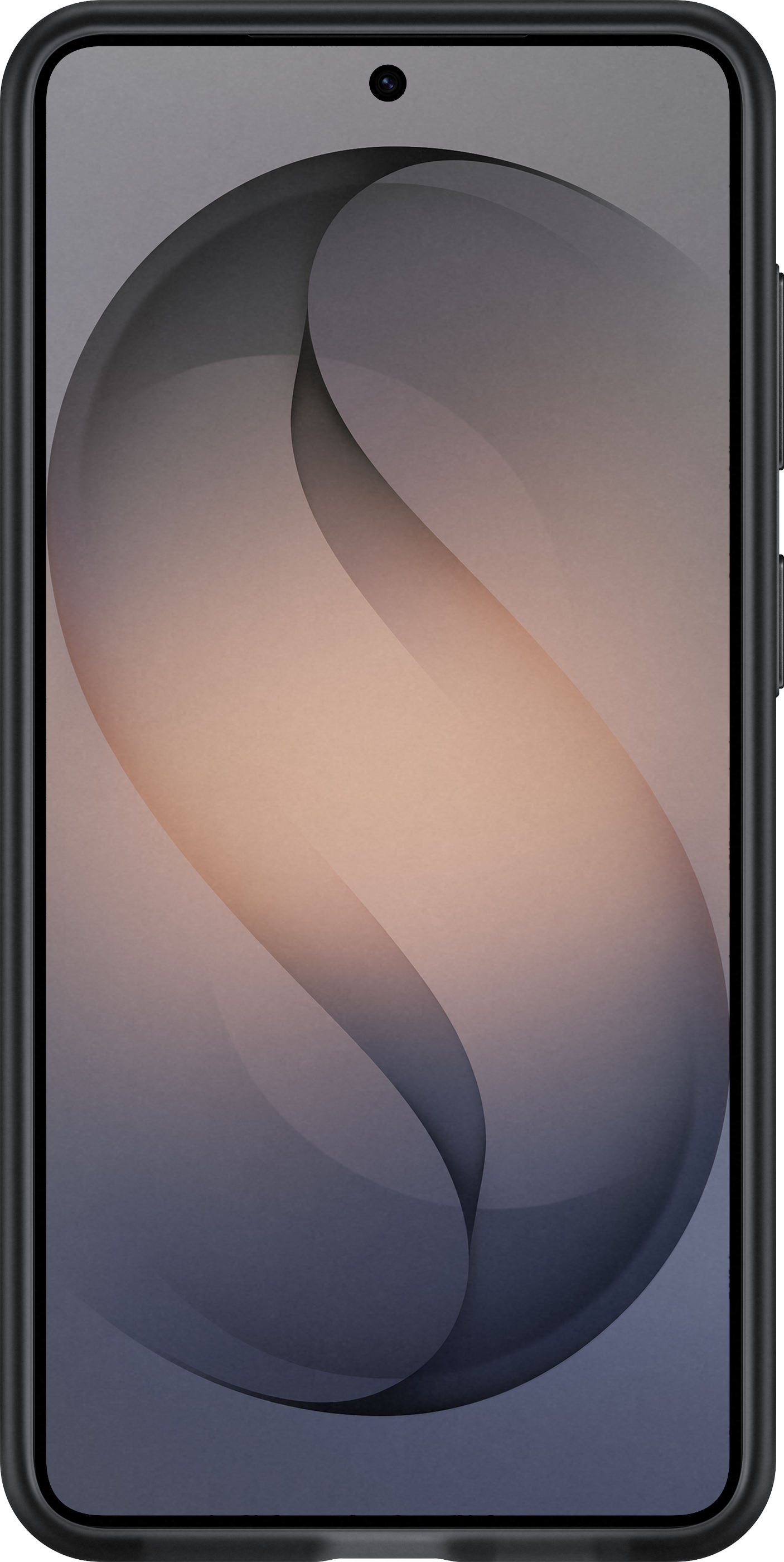 Uno smartphone con uno sfondo astratto nei toni del grigio, rosa e blu.