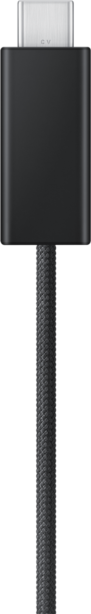 Un câble USB-C noir avec un connecteur argenté.