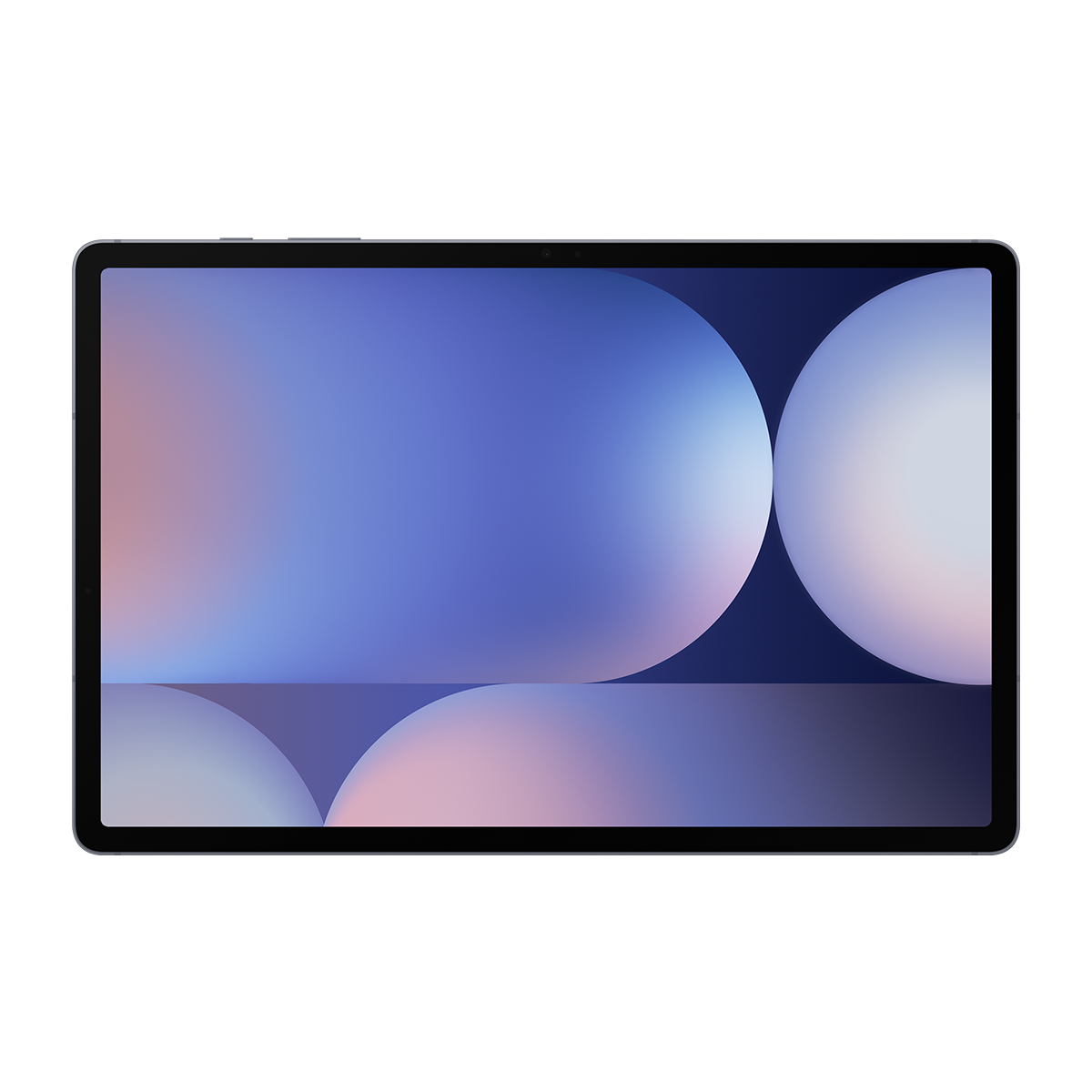 Mavi ve pembe dairelerin soyut arka planına sahip bir tablet.