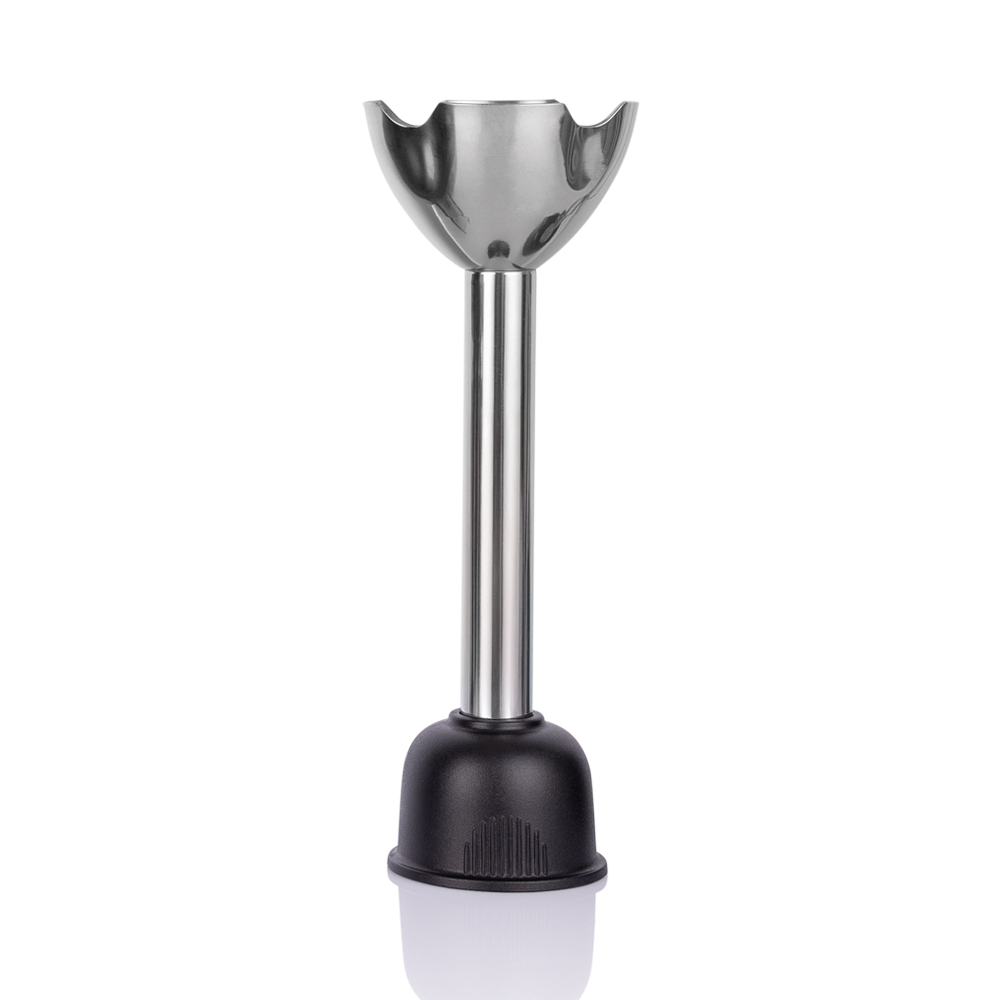 Siyah saplı ve gümüş bıçak korumalı paslanmaz çelik el blender ayağı.