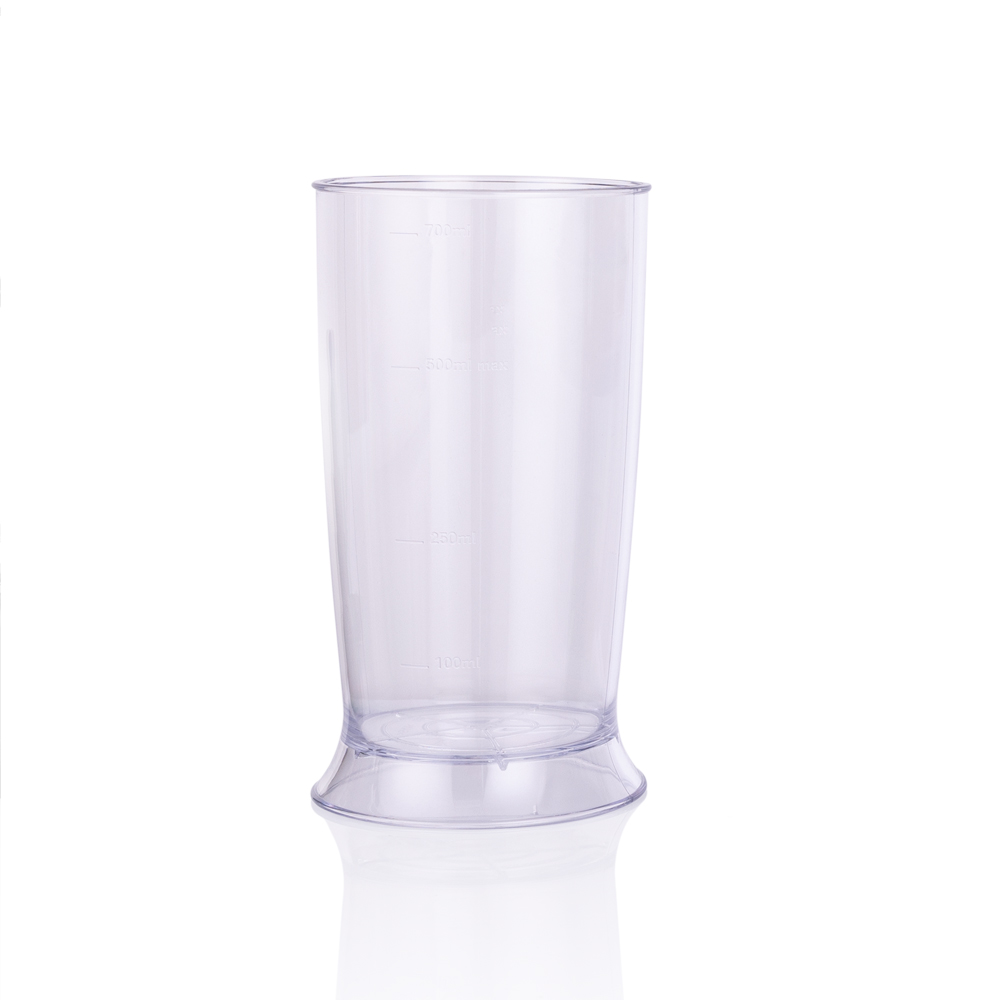 100 ml ila 700 ml hacim işaretli şeffaf ölçü kabı.
