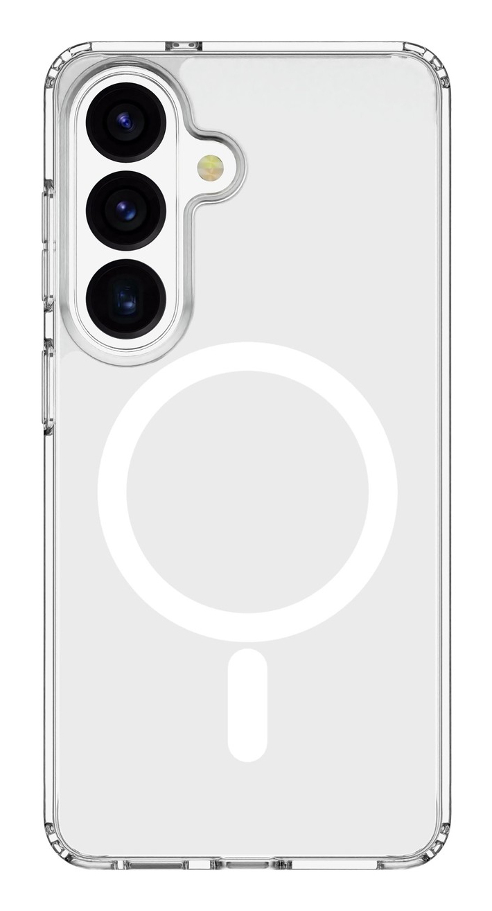 Funda transparente para teléfono con tres cámaras y anillo magnético.