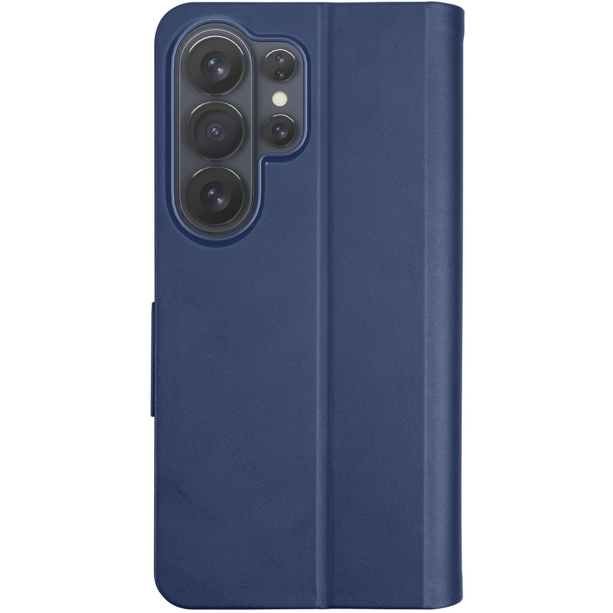 Funda de teléfono azul oscuro con recorte de cámara a la izquierda.
