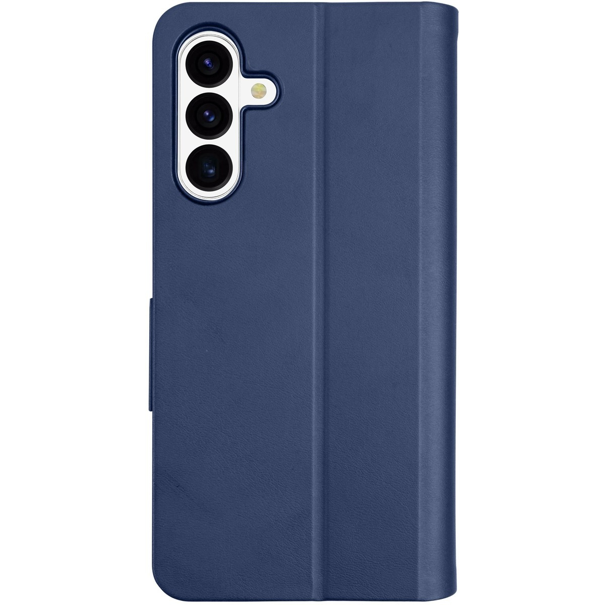 Funda de teléfono azul oscuro con tres lentes de cámara arriba a la izquierda.