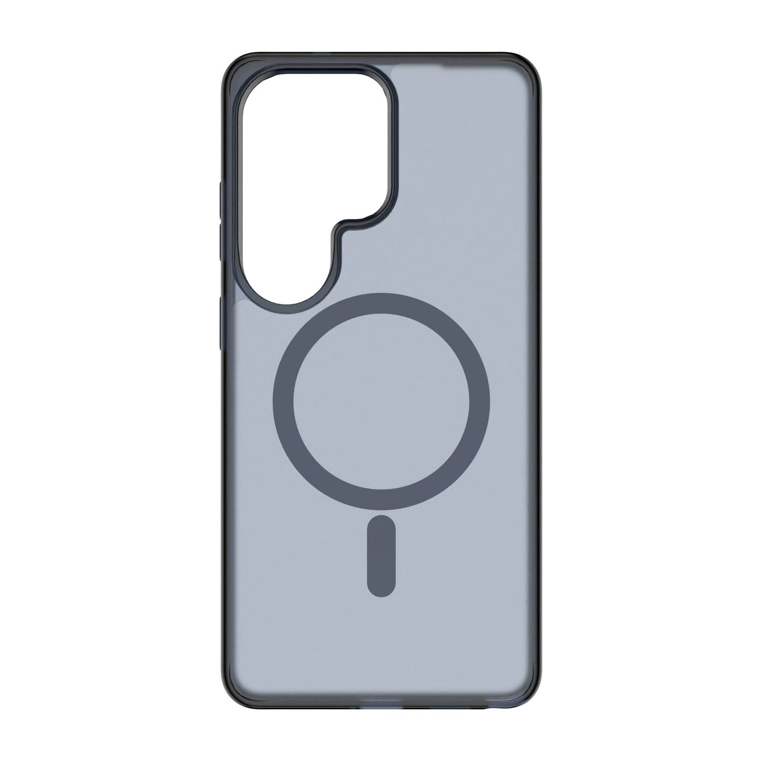 Funda de teléfono gris con círculo magnético y línea.