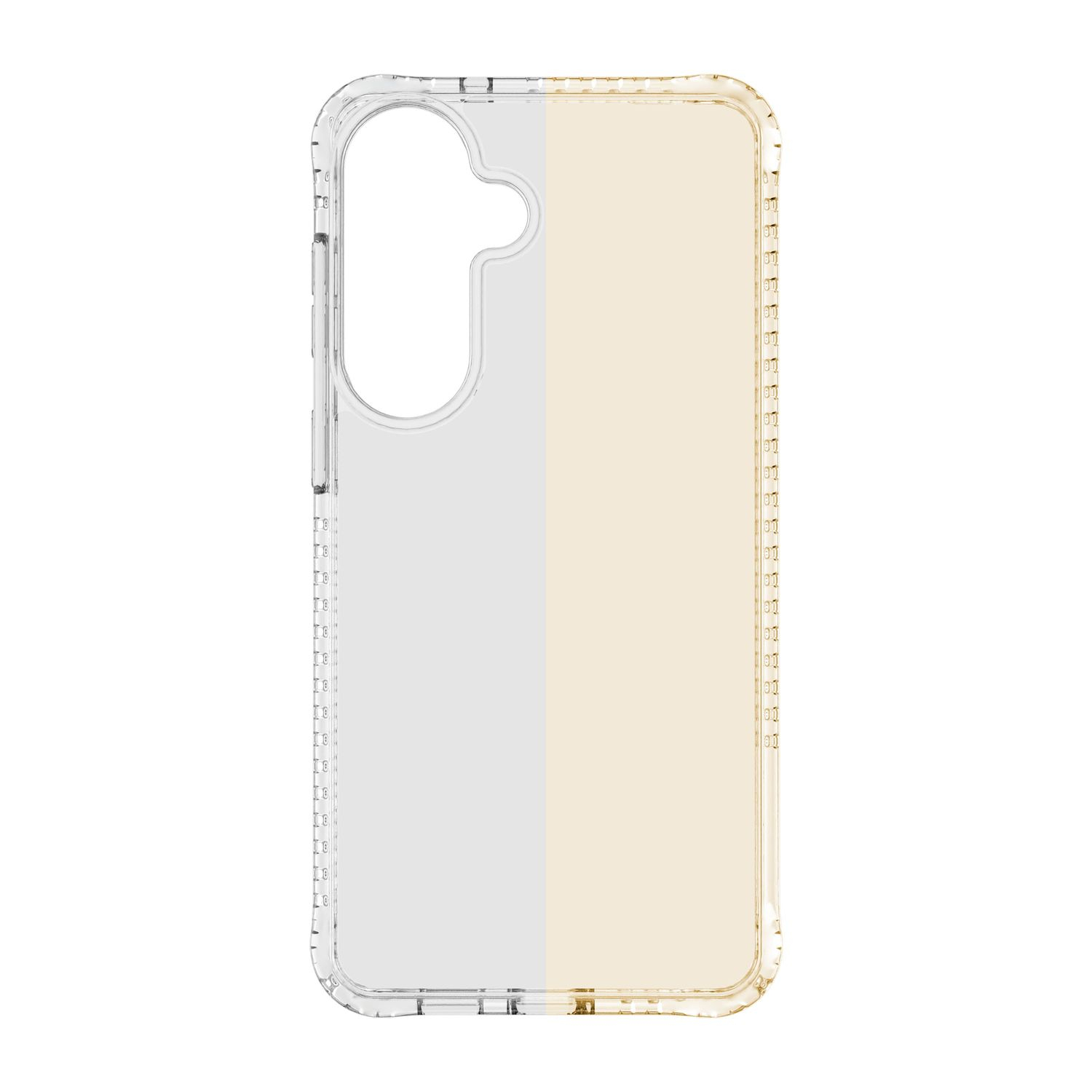 Funda transparente para teléfono con degradado amarillo, elegante y protectora.