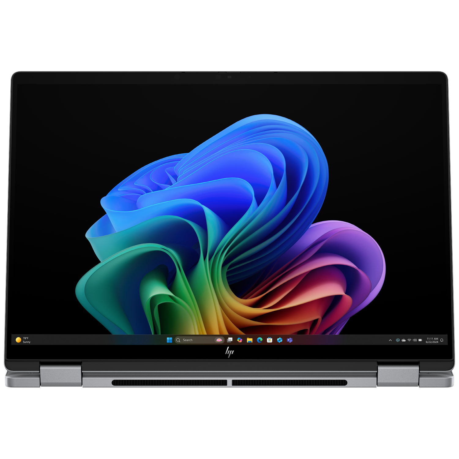 Een laptop met een kleurrijke, abstracte achtergrond op het scherm.
