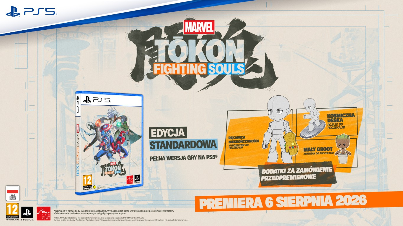 Gra PS5 "Marvel's Tokon Fighting Souls" z bonusami za zamówienie. Premiera 6 sierpnia 2026.