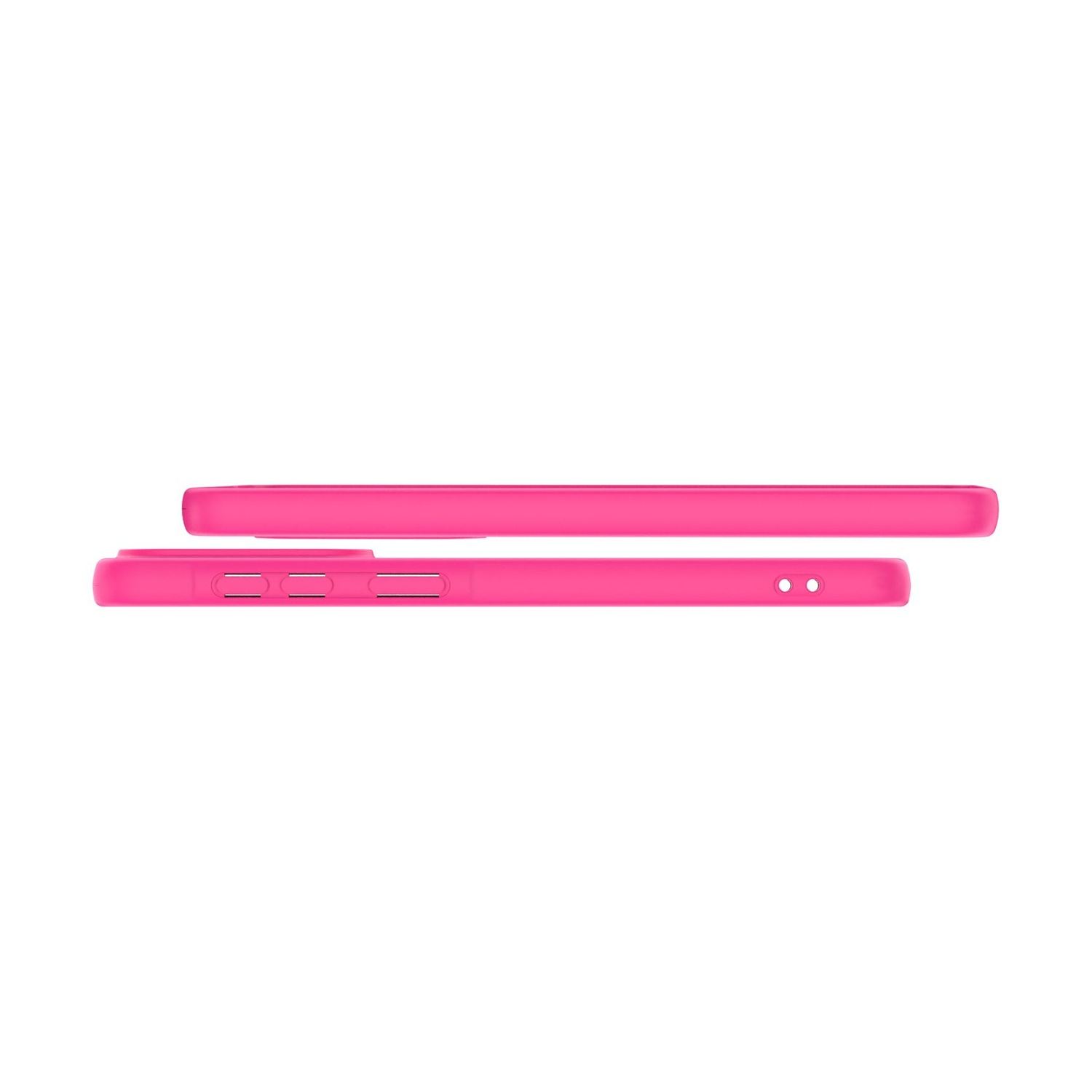 Due custodie per telefono rosa acceso una accanto all'altra.