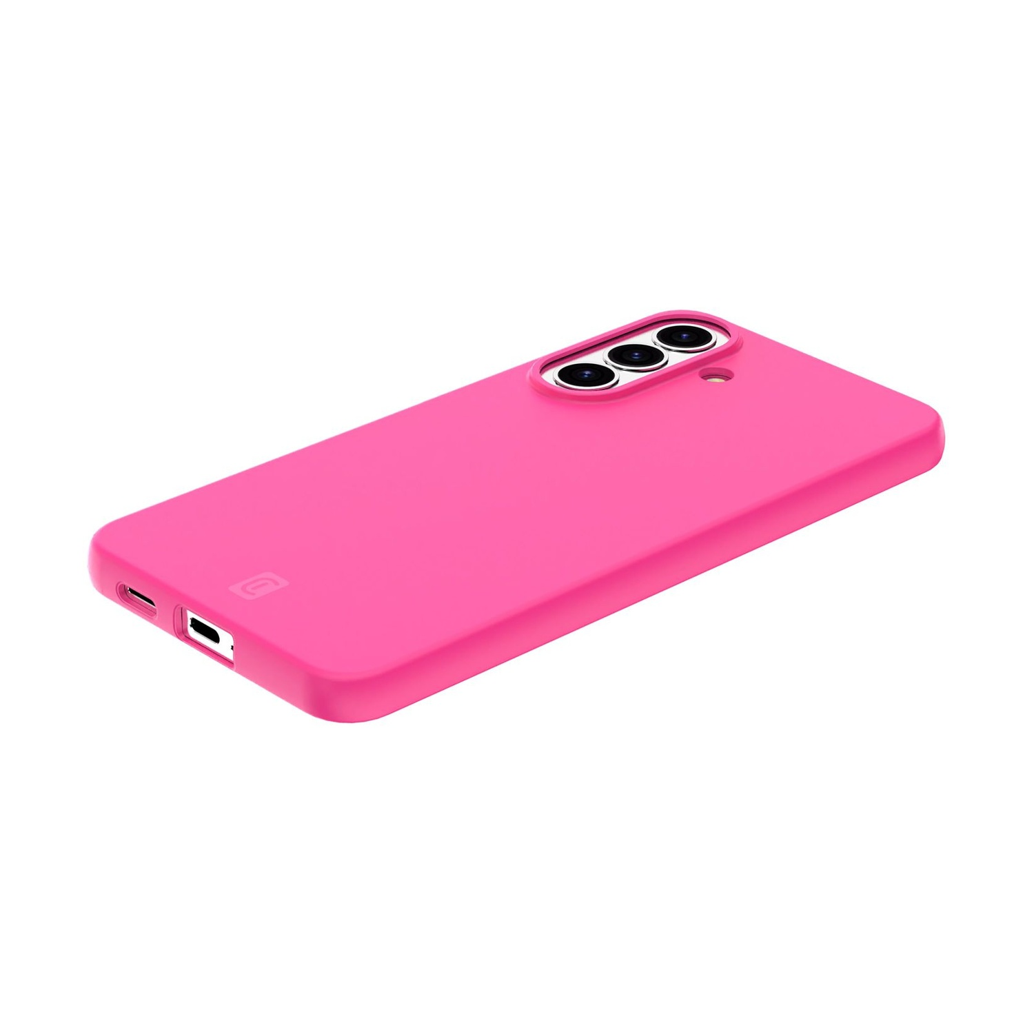 Una custodia rosa per telefono con tre obiettivi e porte.