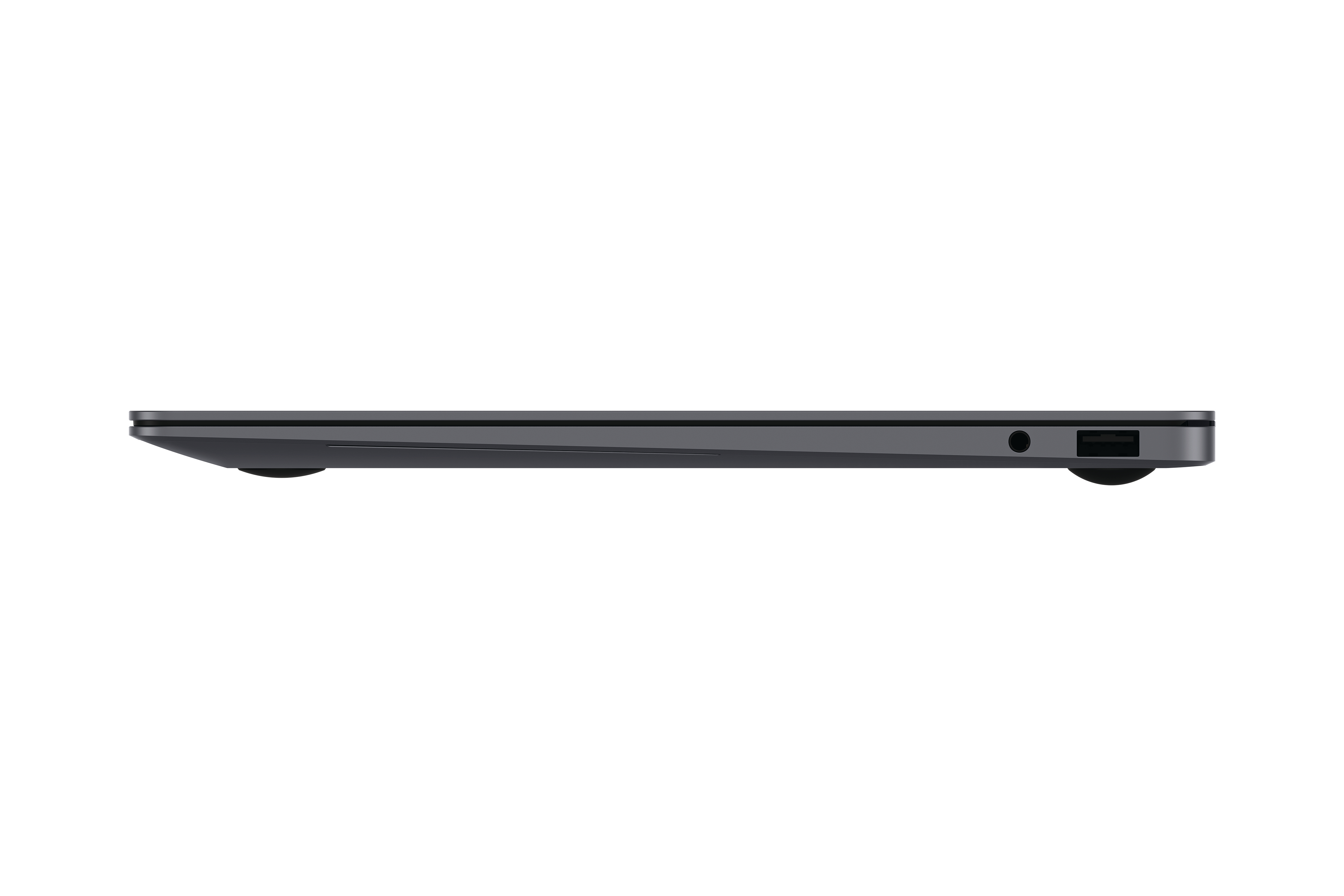 Graues Laptopprofil mit Anschlüssen: Kopfhörerbuchse und USB-Anschluss.