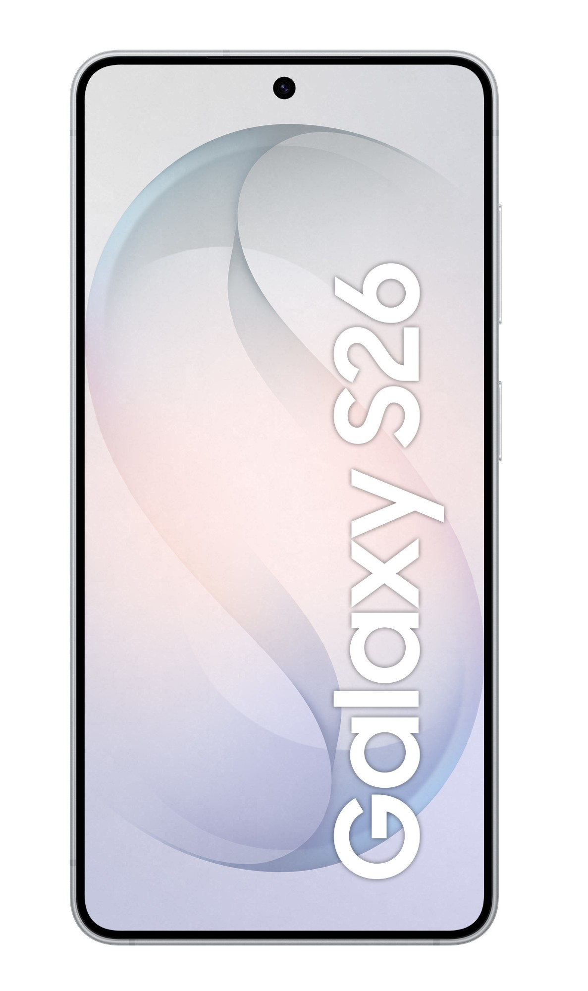 Srebrny smartfon Samsung Galaxy S26 z minimalistycznym tłem.