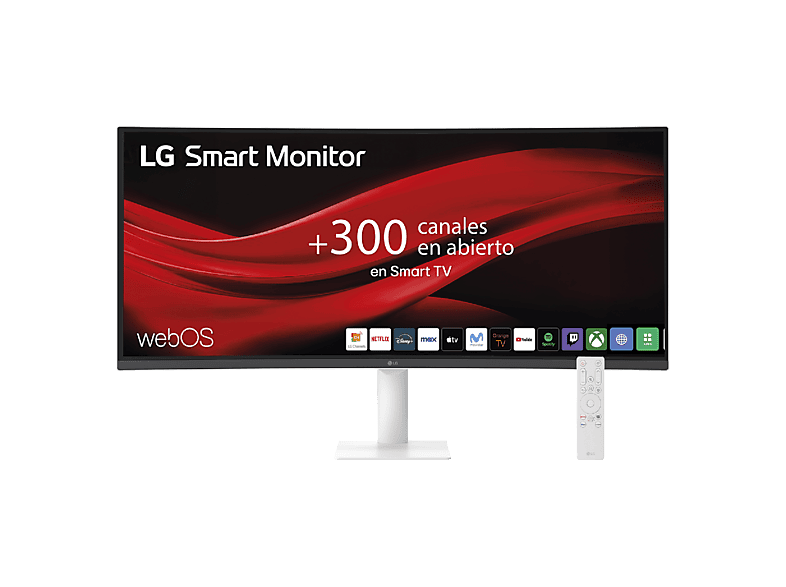 Monitor - LG 34U601SA-W, 34" WQHD, 100 Hz, 5 ms, Smart monitor, VA curvo 1800R, 2x HDMI, Altavoces incorporados, Blanco