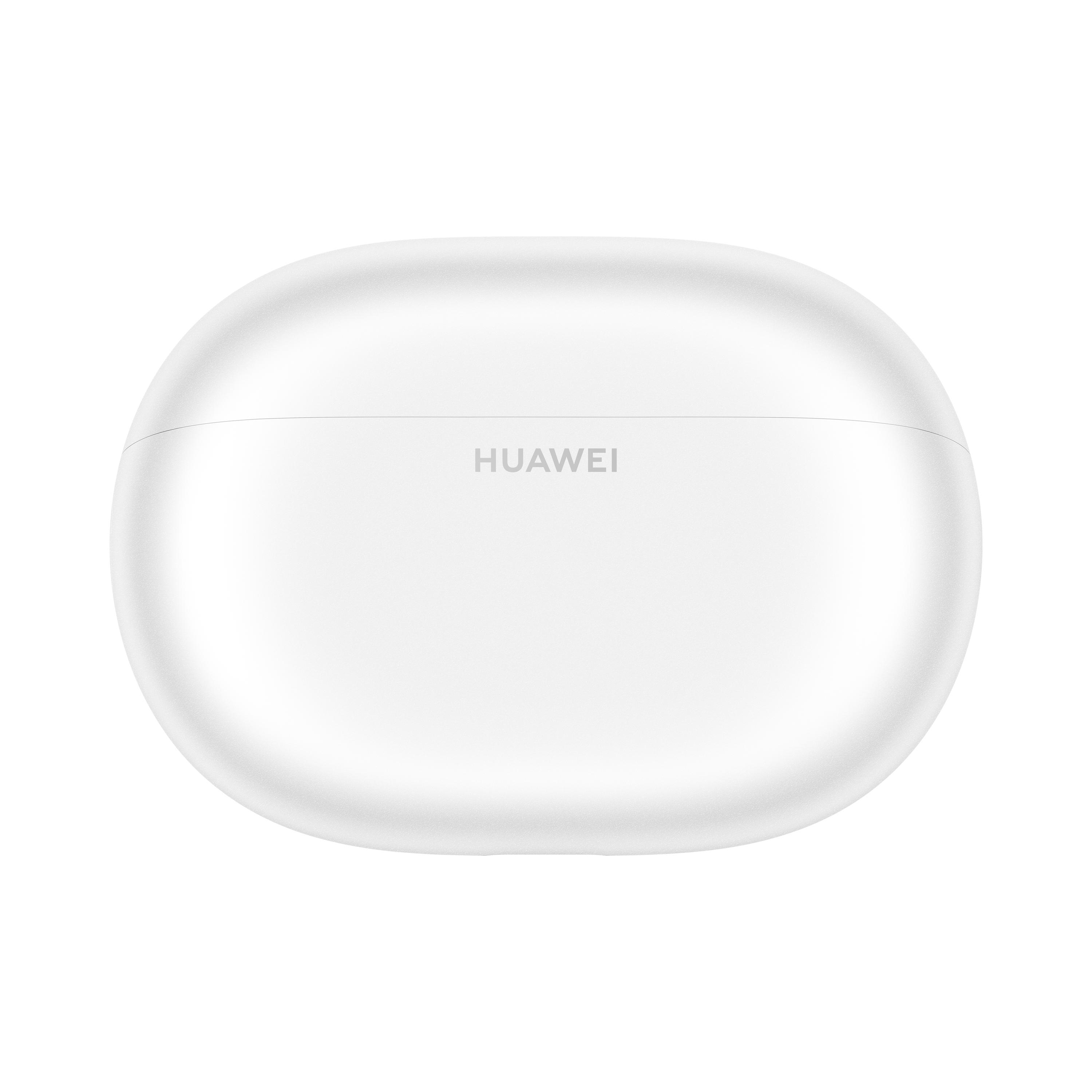 Eine weiße Huawei-Kopfhörerhülle mit dem Huawei-Logo.
