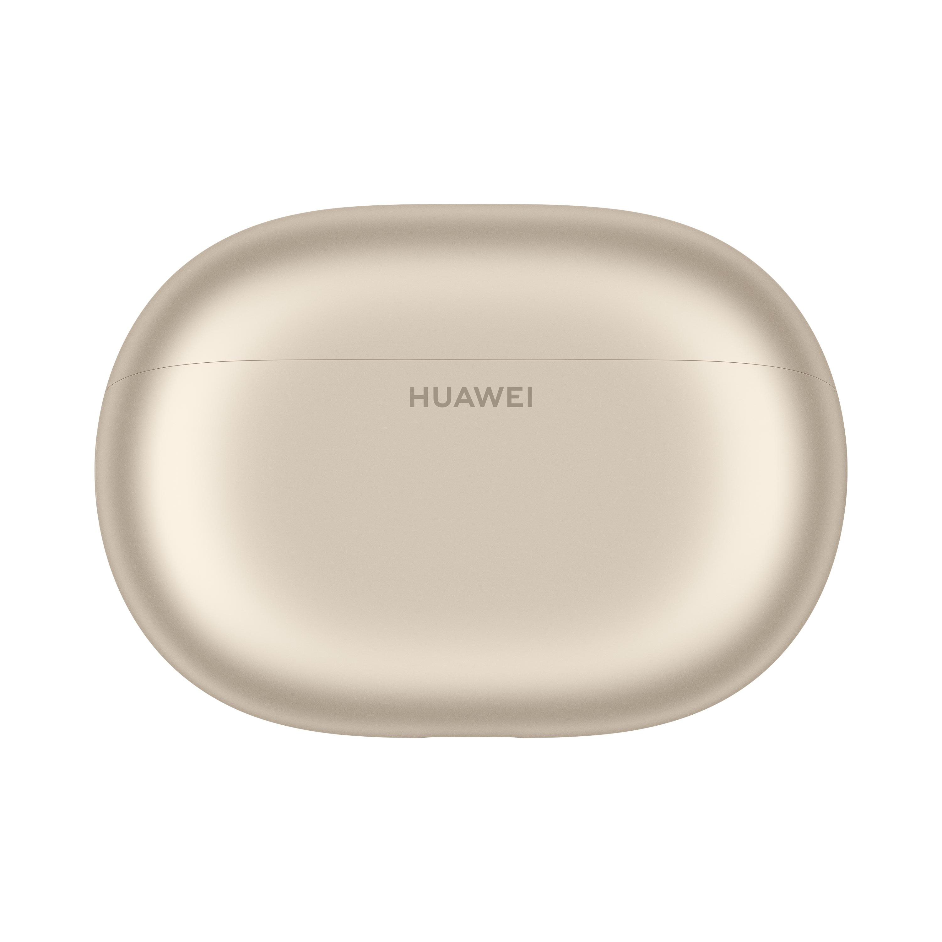 Goldenes Huawei Ladecase mit Schriftzug, auf weißem Hintergrund.