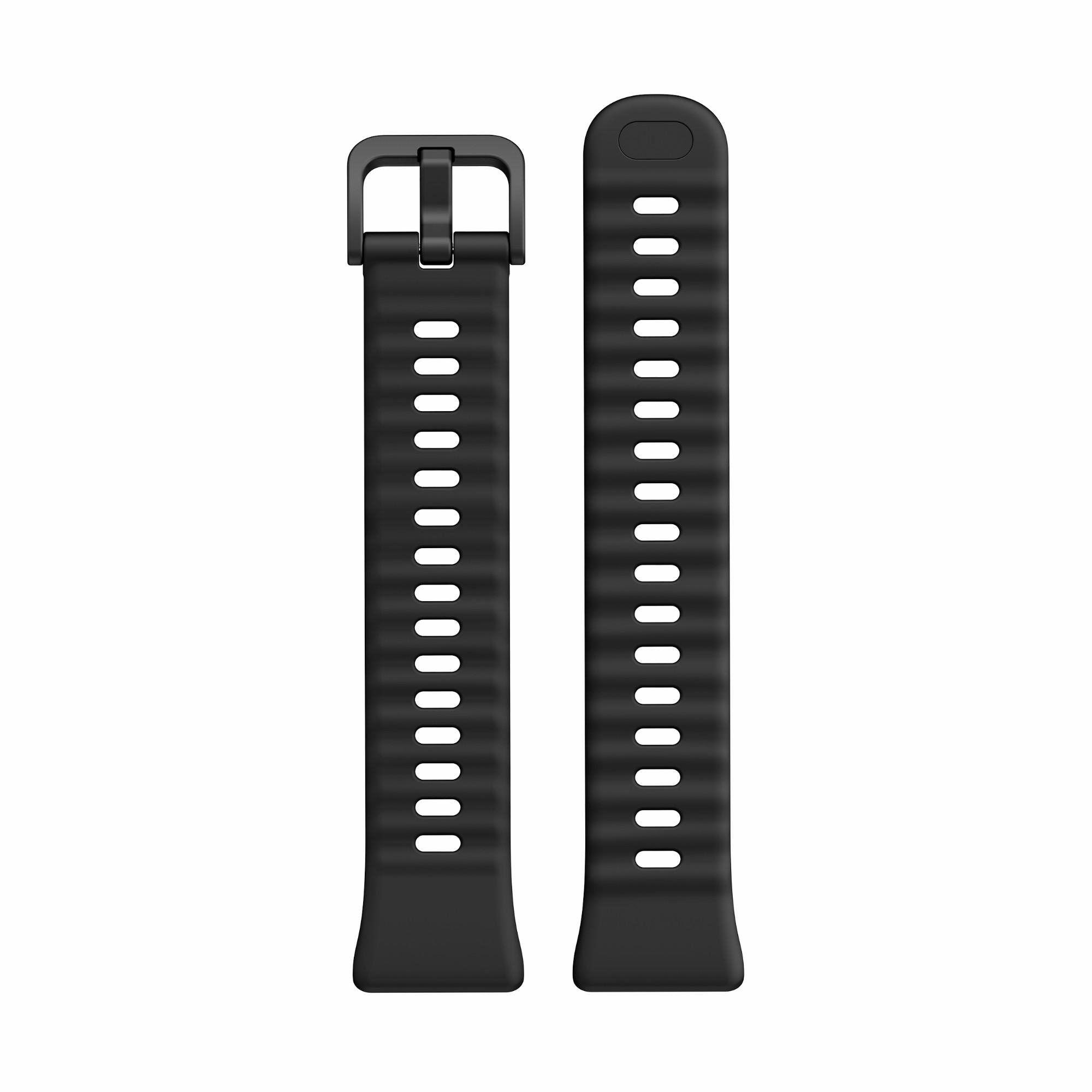 Zwei schwarze Uhrenarmbänder mit Schnalle und Löchern