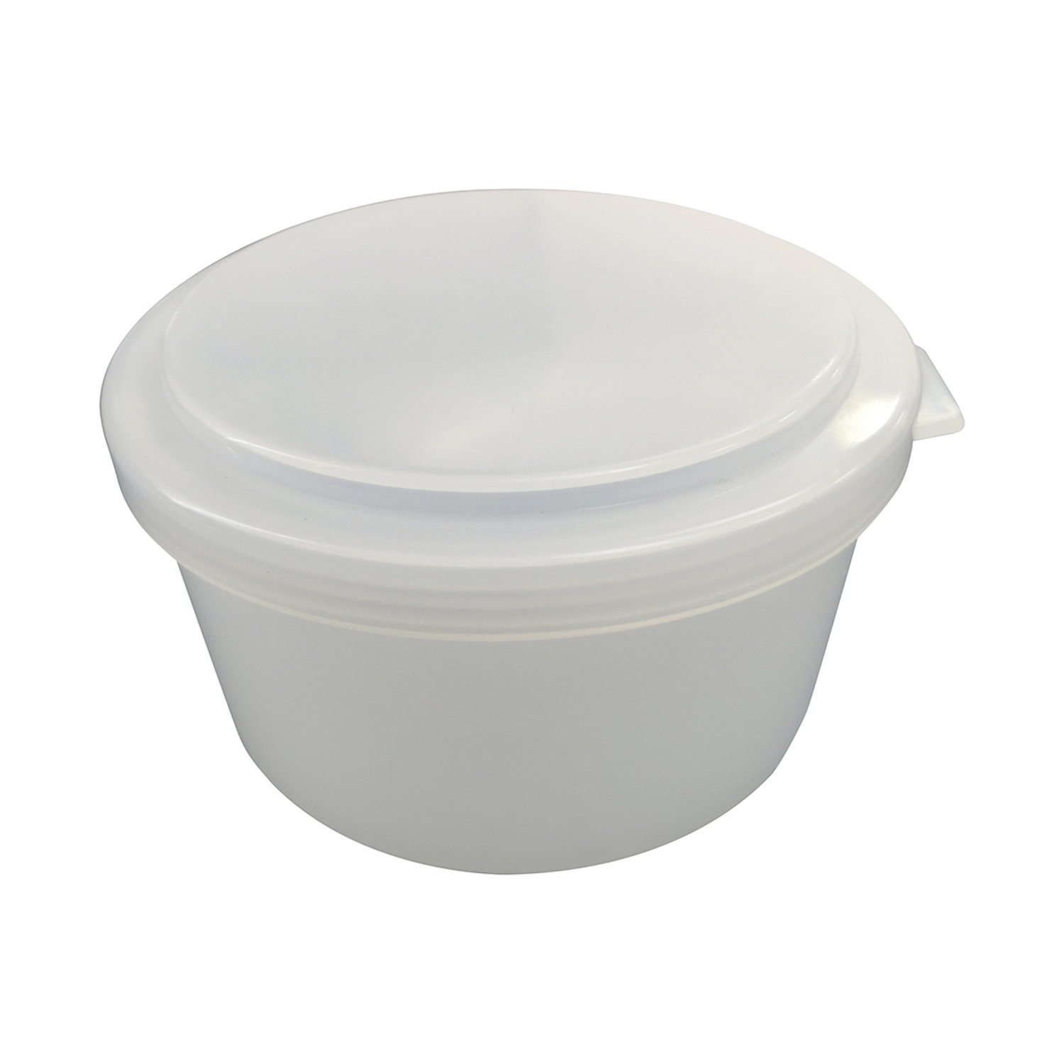 Un contenitore di plastica trasparente con coperchio.