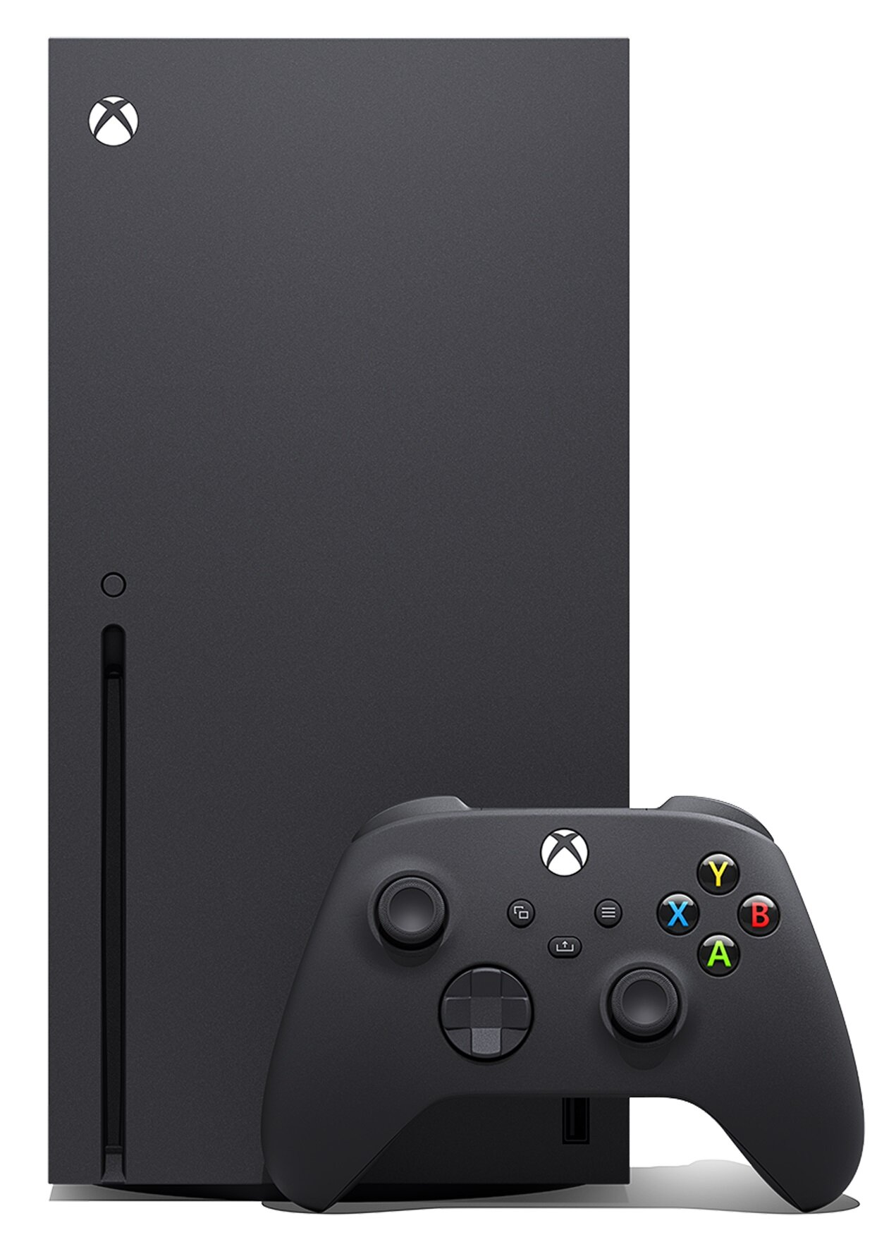 Czarna konsola Xbox Series X z kontrolerem.