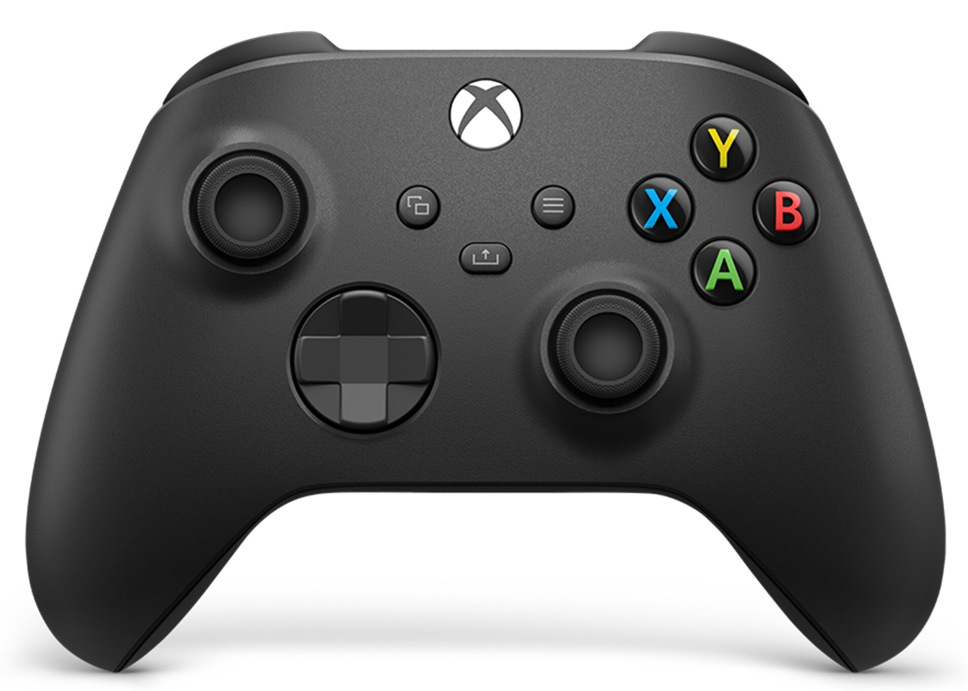 Czarny kontroler Xbox z białymi i kolorowymi przyciskami.