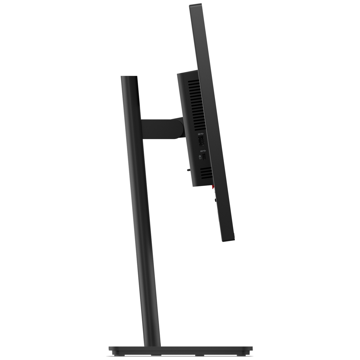 Black monitor seen from the side, showing ports and stand.