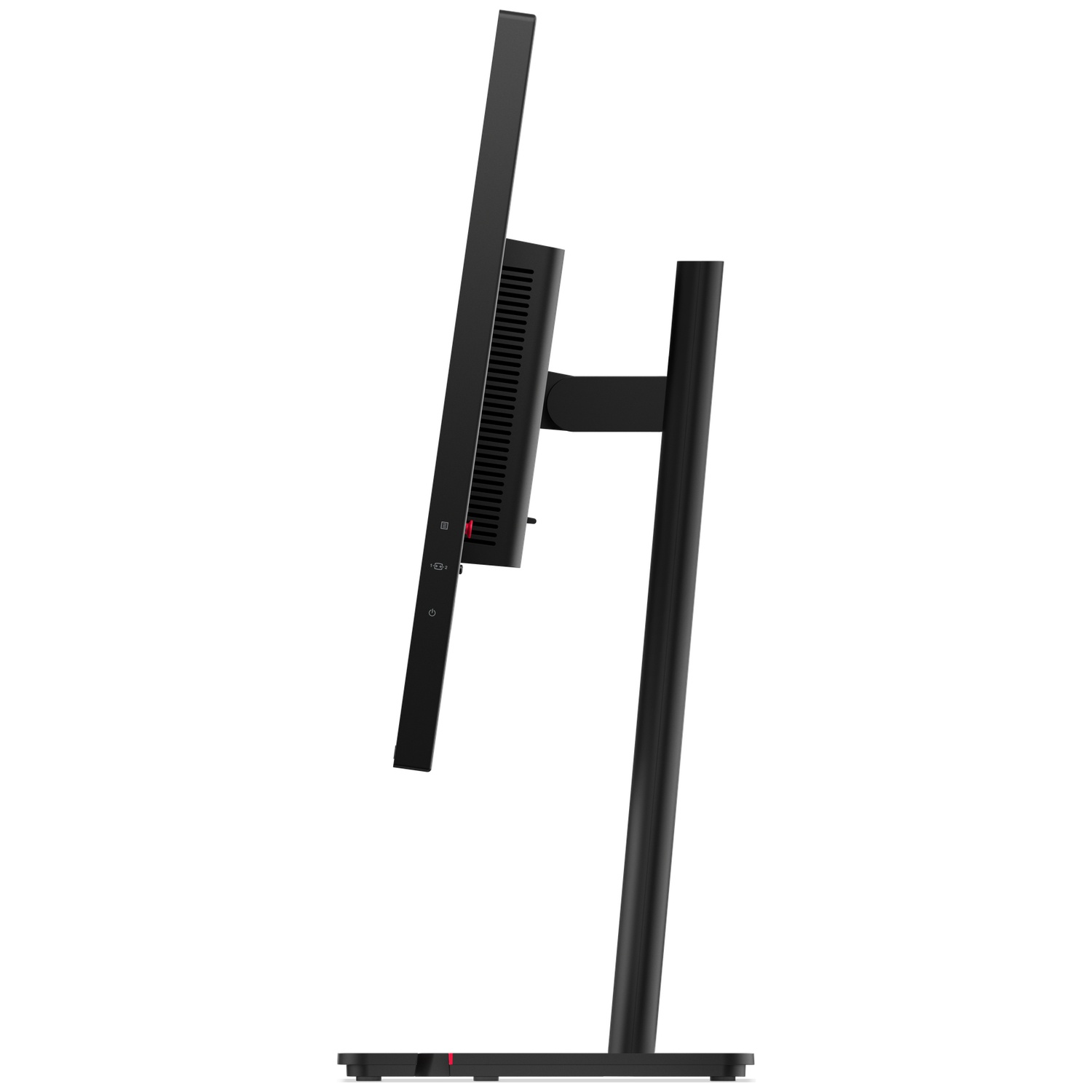 Un moniteur noir sur un support, vu de côté.