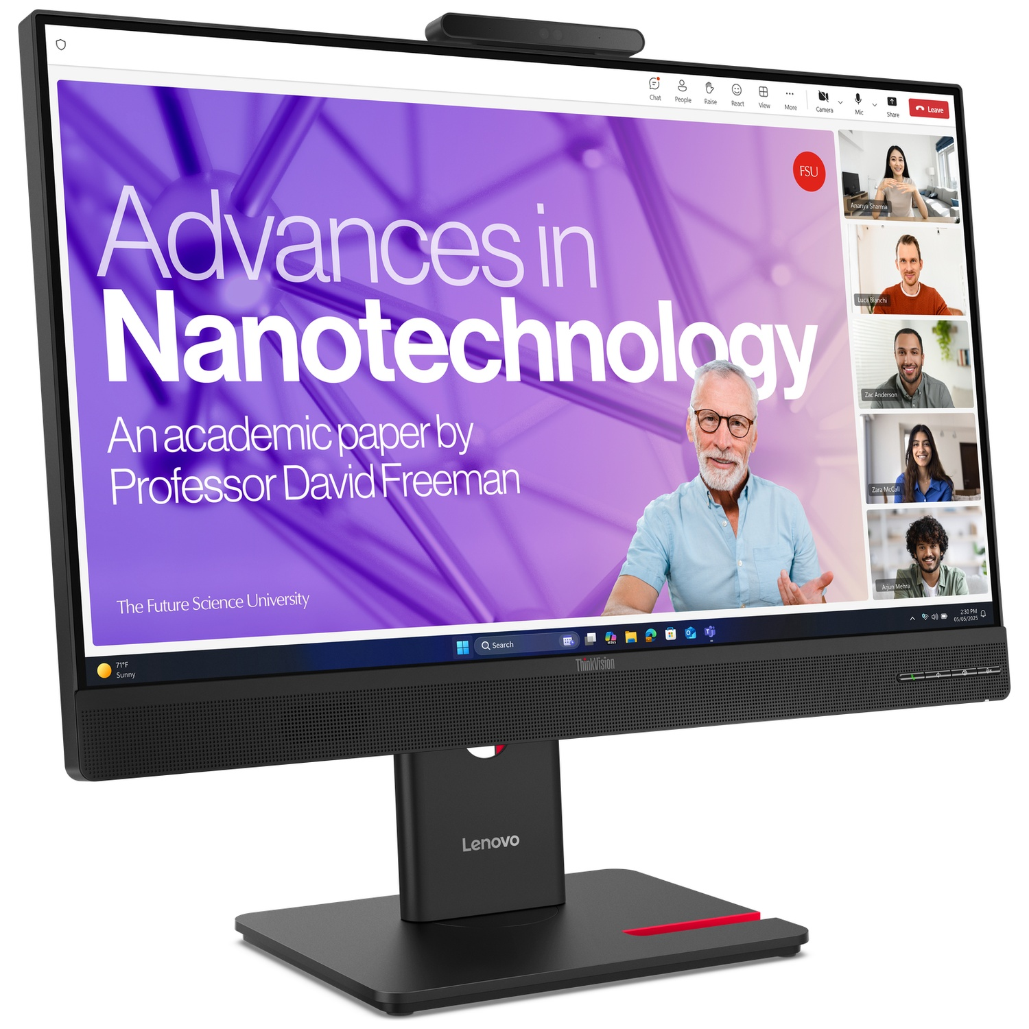 A man presents on nanotechnology with other participants visible in small windows on screen.