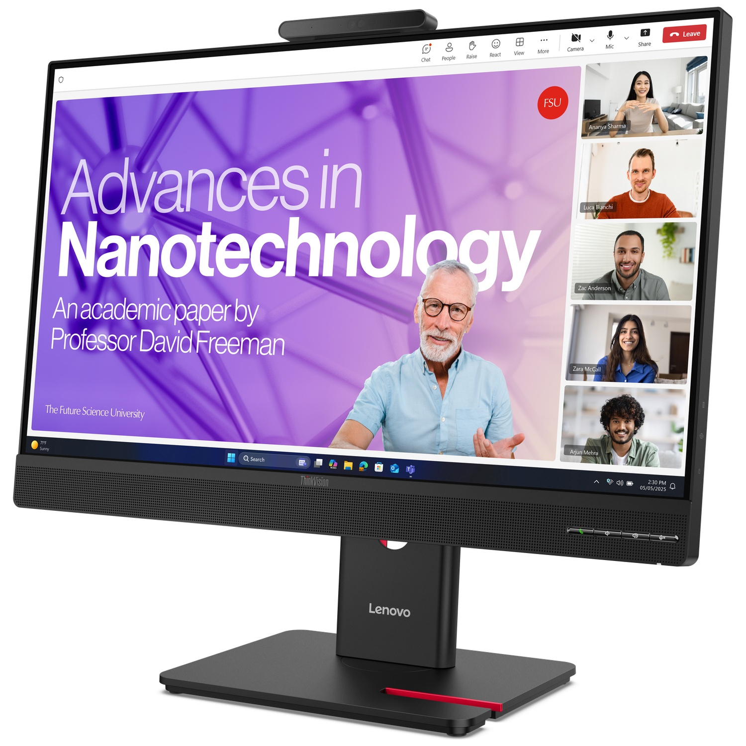 A man discusses "Advances in Nanotechnology" in a video conference.