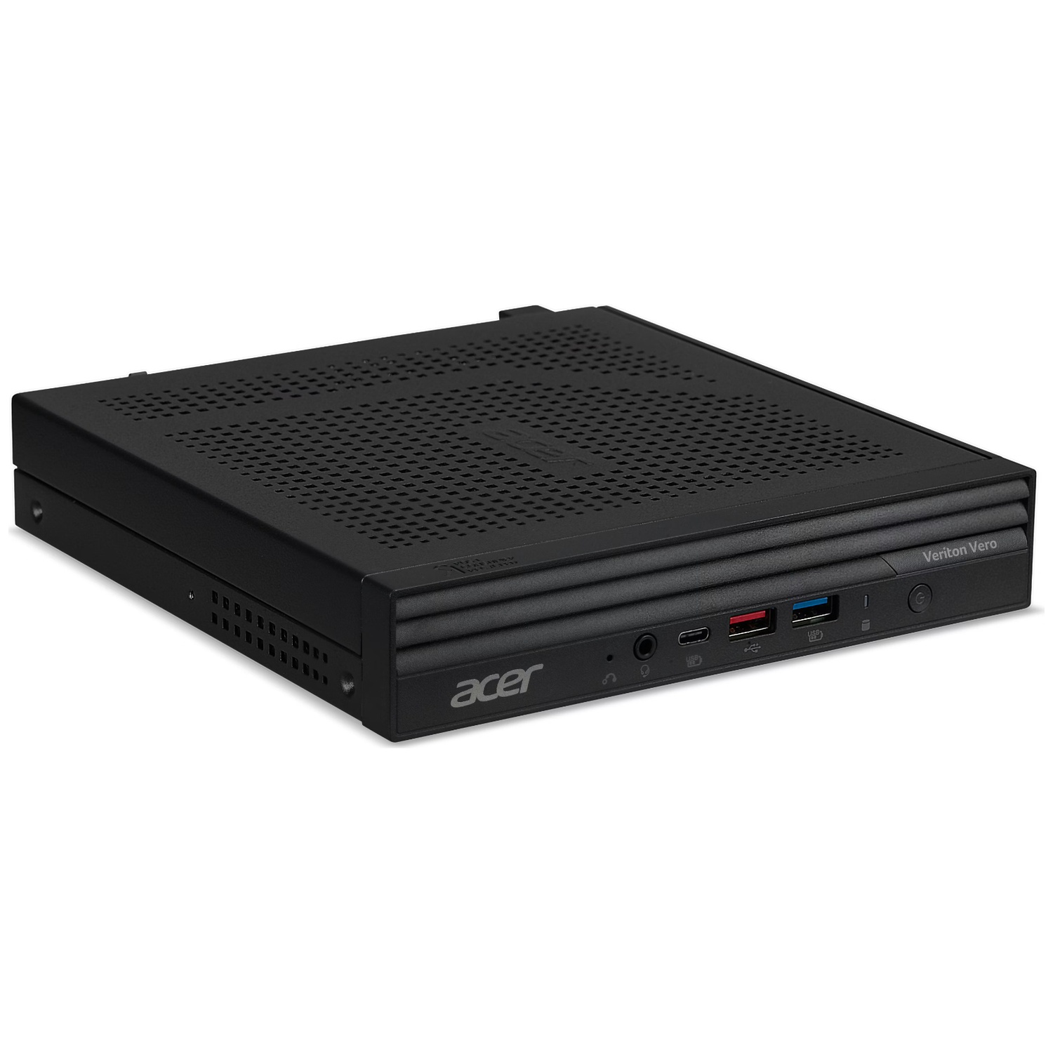 Black Acer Veriton Vero mini PC with ports and ventilation slots.