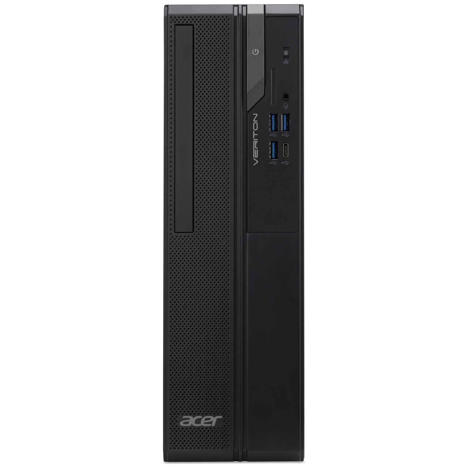Black Acer Veriton tower PC with USB ports and power button.