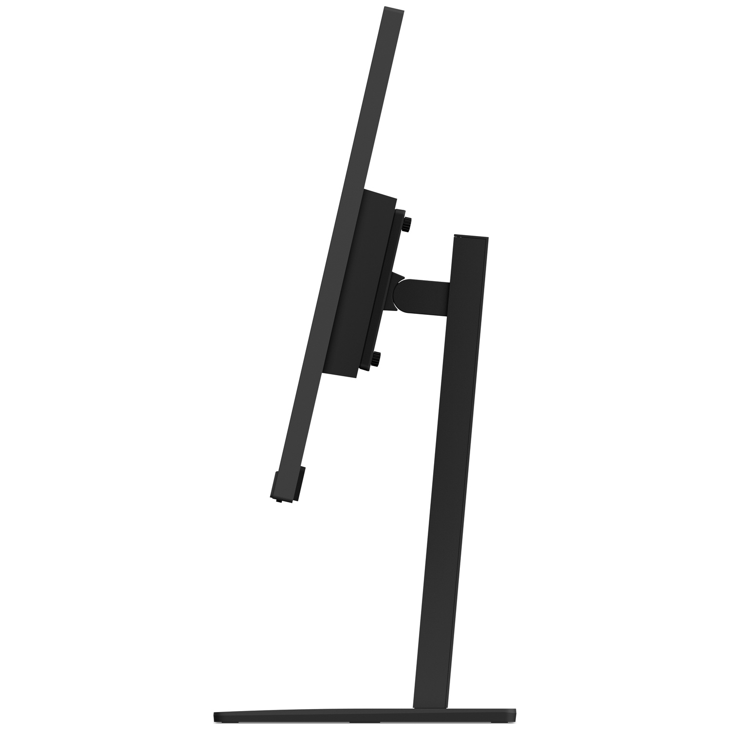 Moniteur noir sur une base étroite, vu de côté.