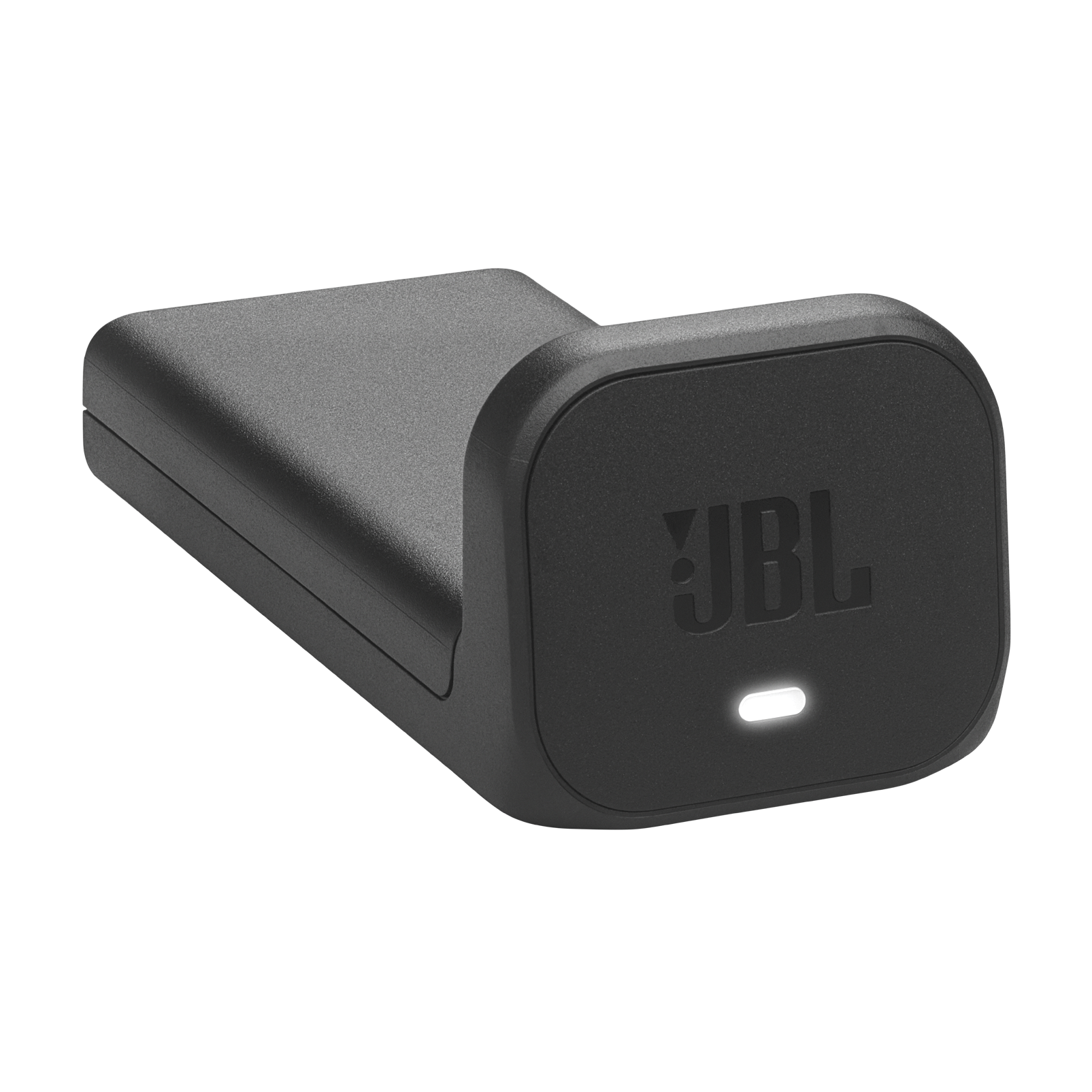Işıklı LED'li gri JBL şarj kutusu.