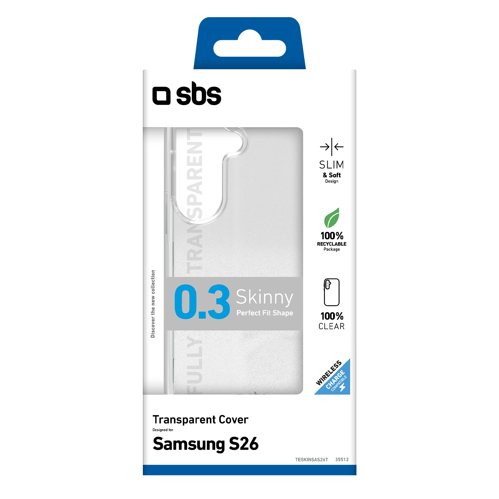 SBS Hülle für Samsung S26: 0,3mm, transparent, schlank, weich, kabellos laden kompatibel.