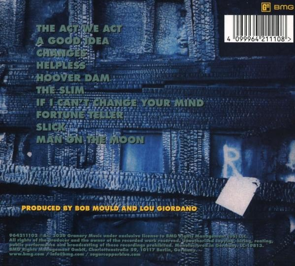 Album-Rückseite mit Songliste auf verbranntem Hintergrund, BMG-Logo und Barcode.