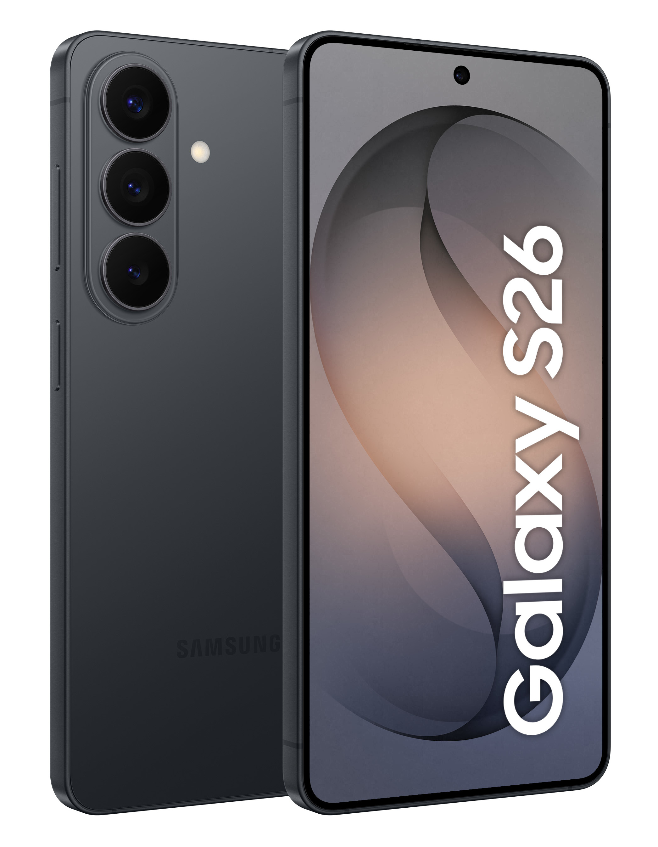 Ciemny smartfon Samsung Galaxy S26 z trzema aparatami.