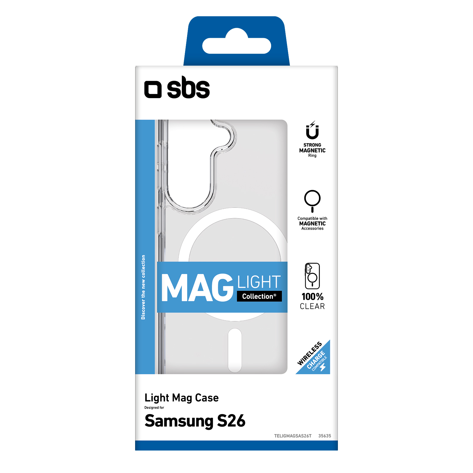 SBS Mag Light Hülle für Samsung S26, 100% klar, magnetisch, kabellos ladbar.
