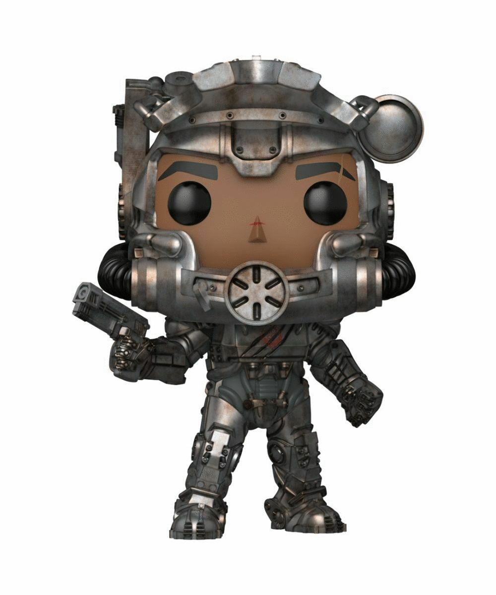 Postać Funko Pop! w srebrnej zbroi trzymająca pistolet.