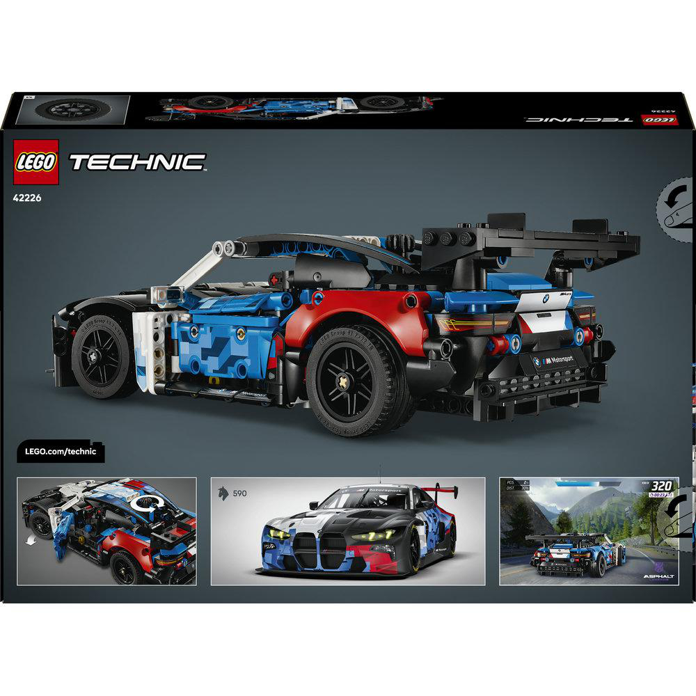 Lego Technic BMW M4 GT3 mit Flügel und vielen Details auf der Verpackung.