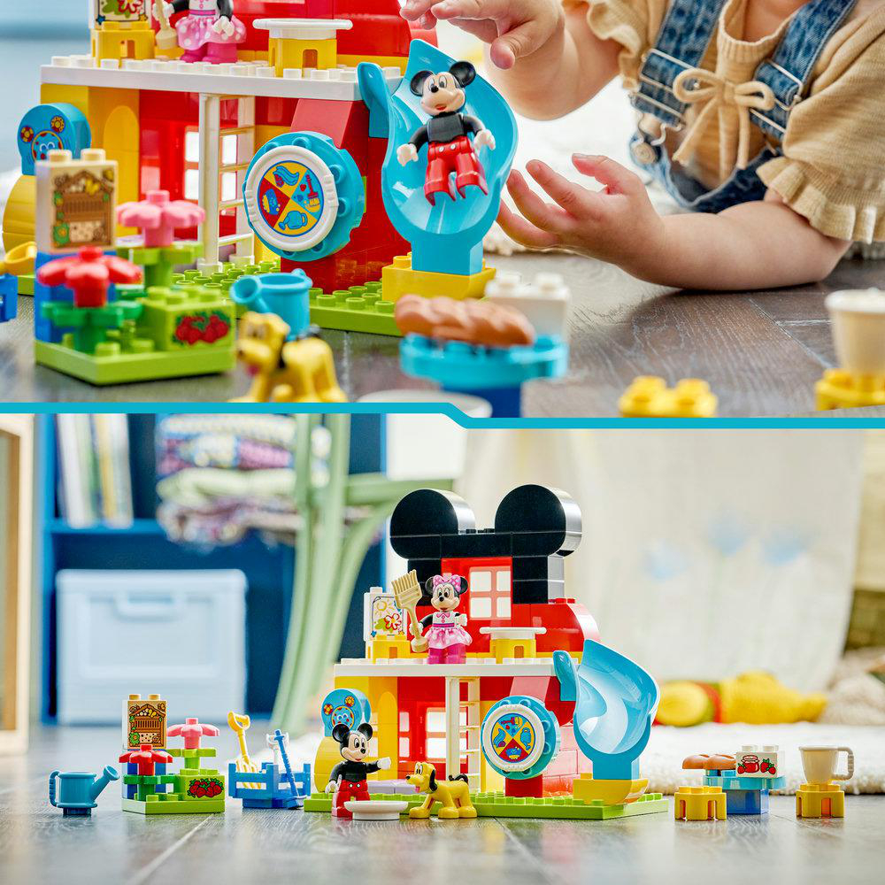 Mickey Maus Haus Spielzeug mit Figuren, Rutsche und Garten.