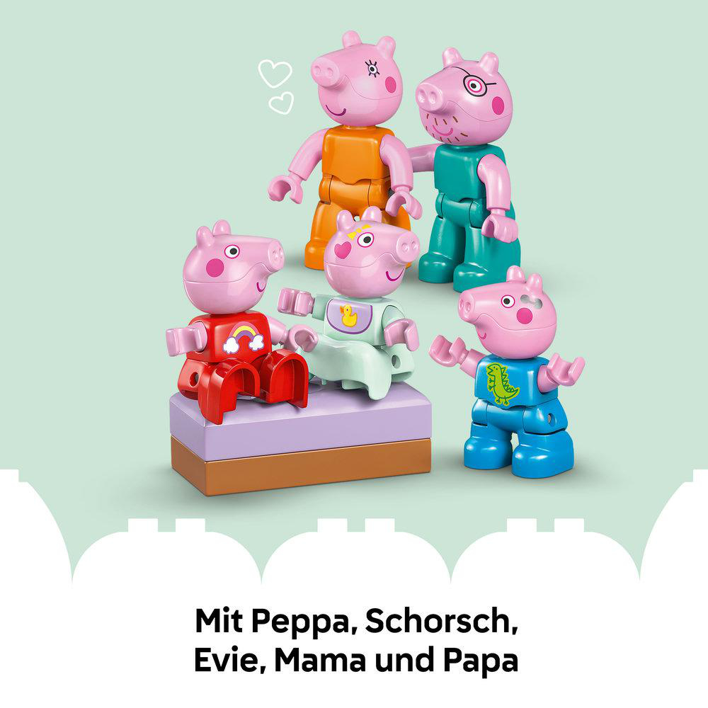 Peppa Wutz und Familie Spielfiguren auf hellem Hintergrund.