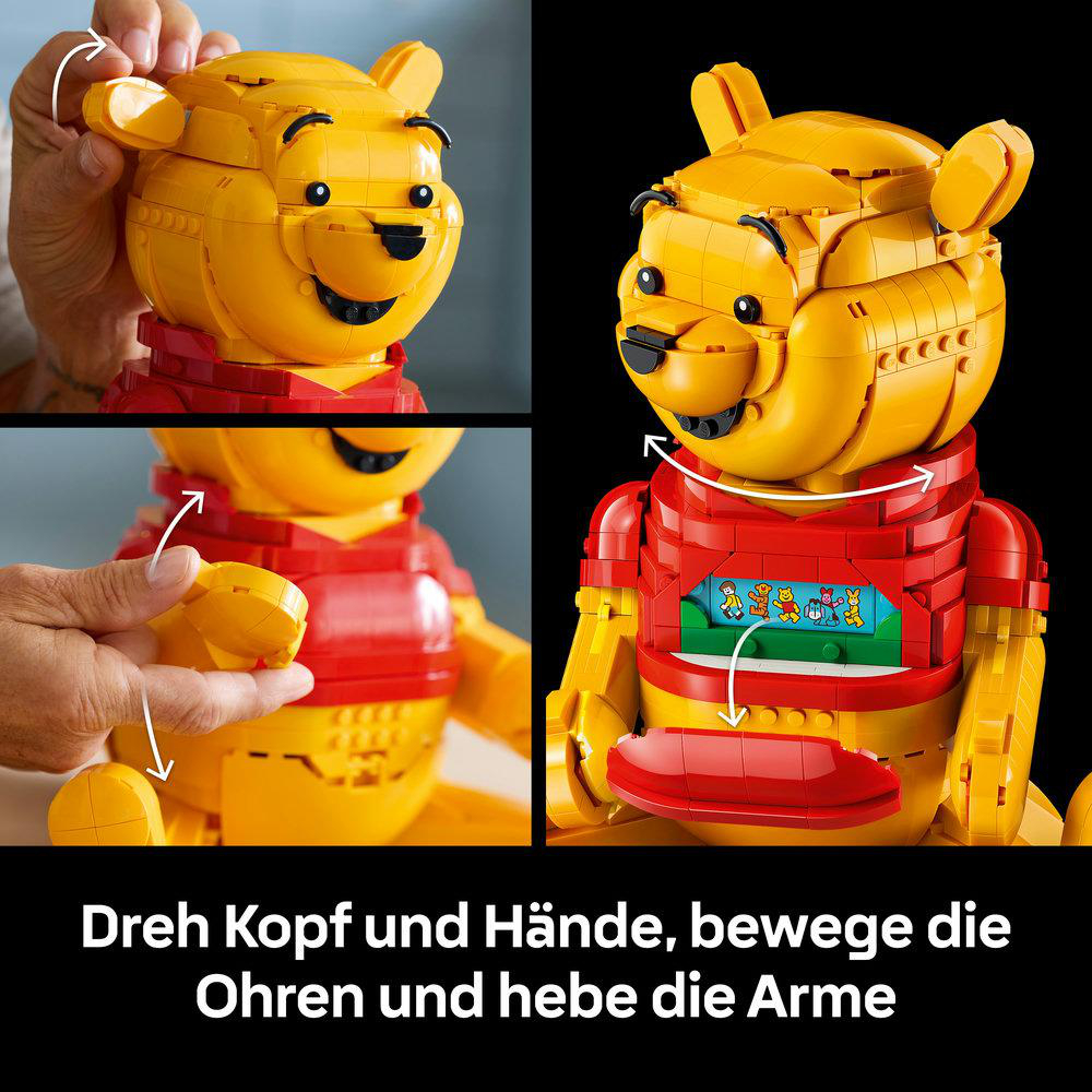 Ein Lego-Winnie Puuh mit beweglichen Ohren, Armen und Händen.