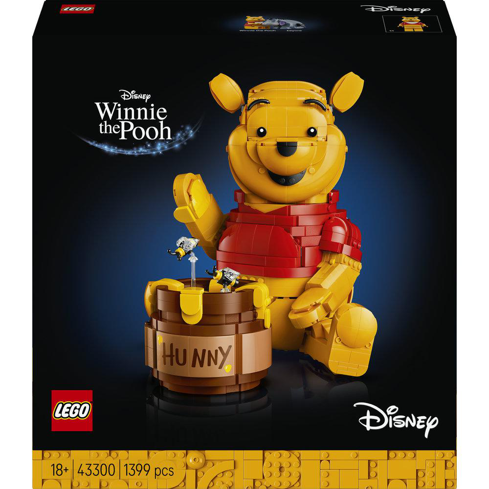 LEGO Winnie Puuh mit Honigtopf und Bienen.