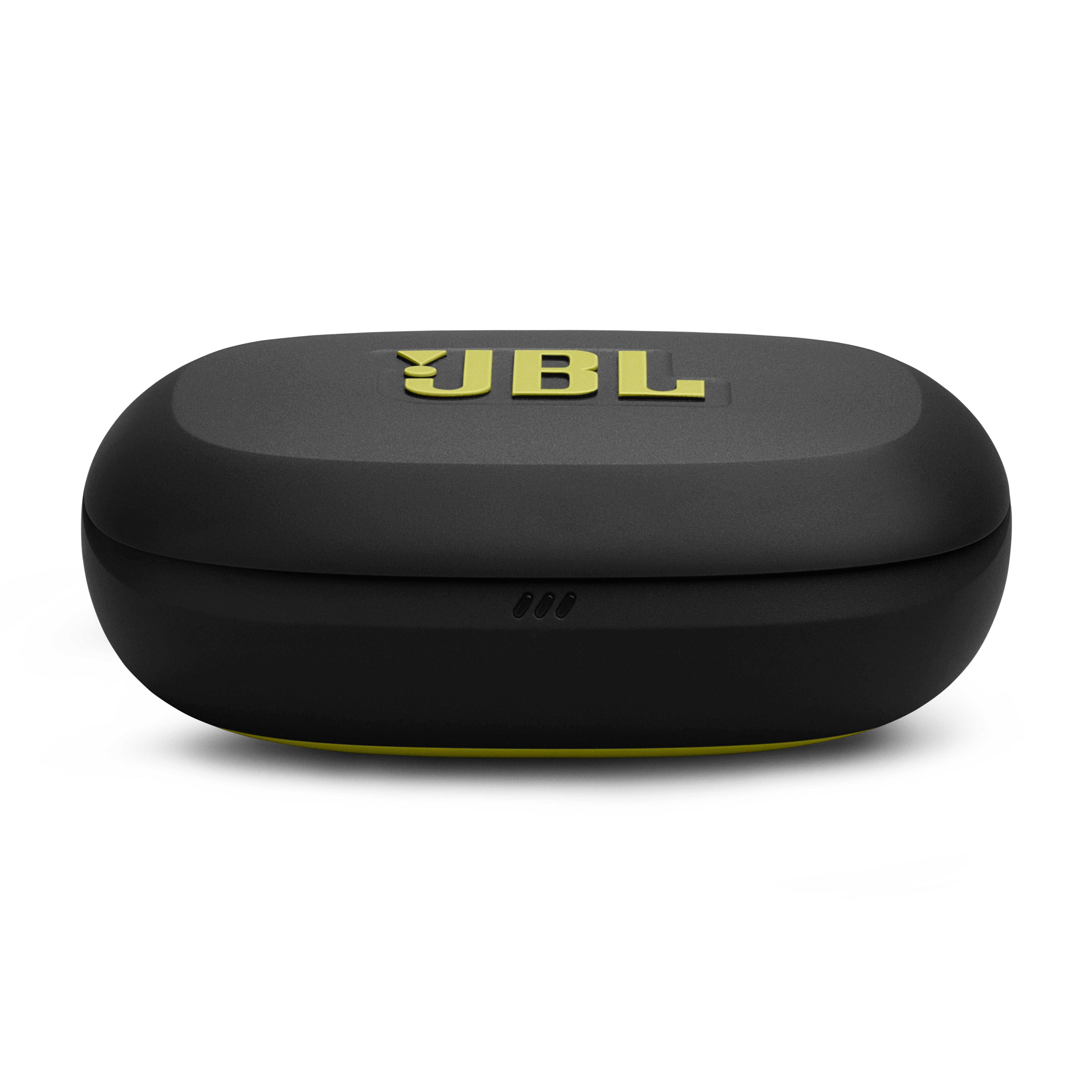 Schwarzes JBL Ladecase mit gelbem Akzent und Logo.