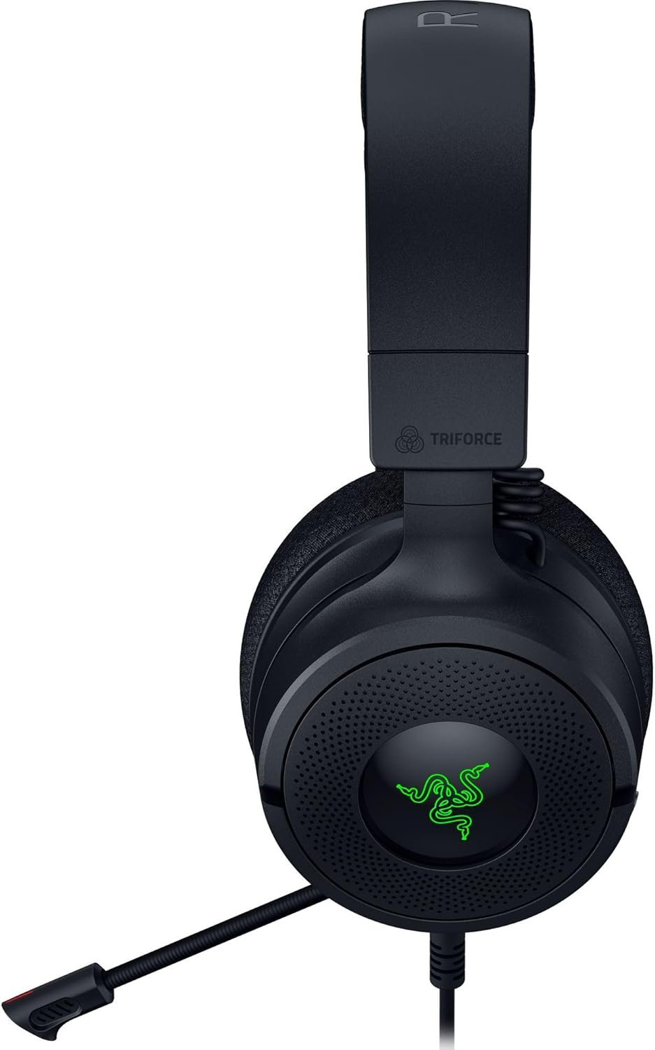 Fekete gamer fejhallgató mikrofonnal és zöld logóval.