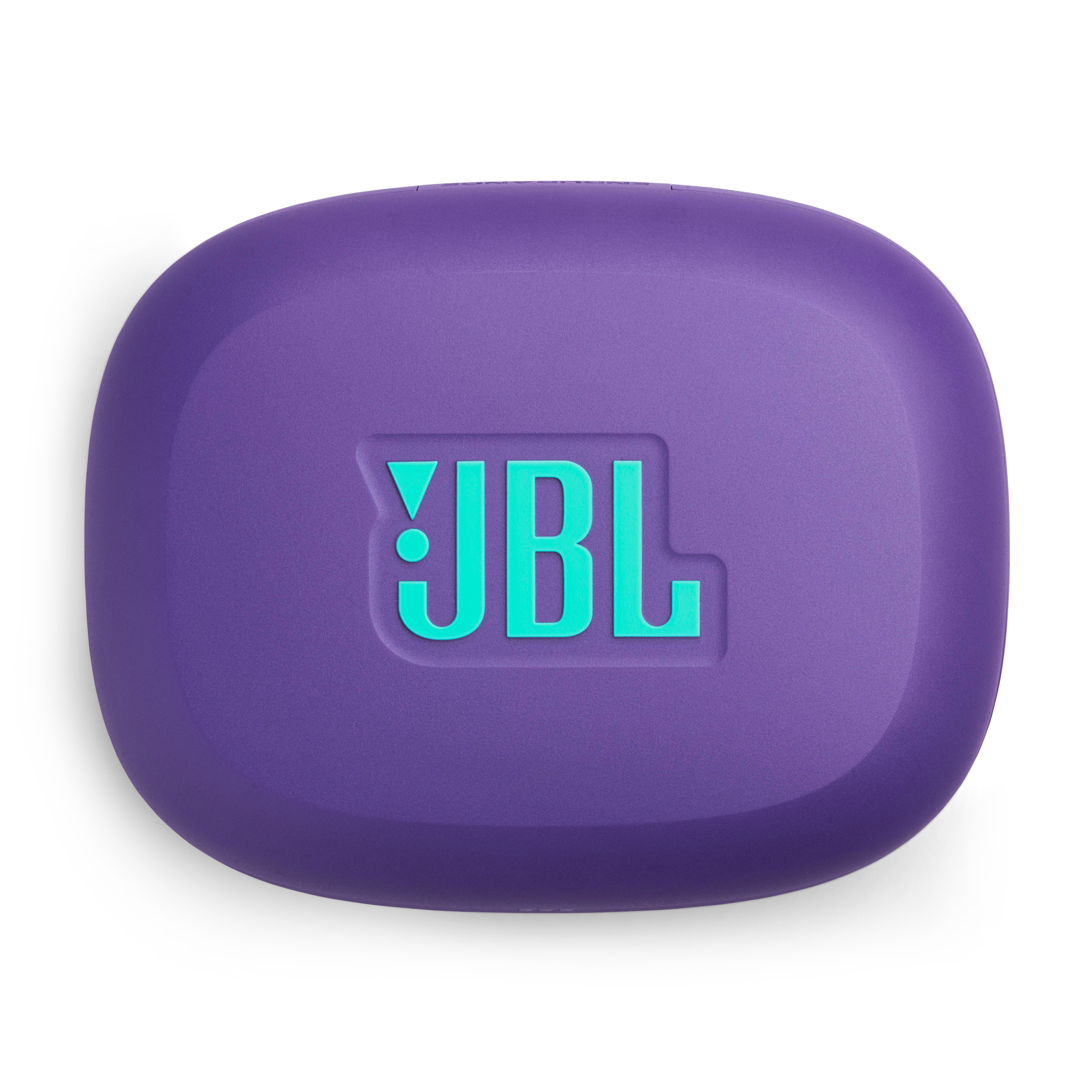 Lila JBL-Ladecase mit türkisfarbenem Logo.