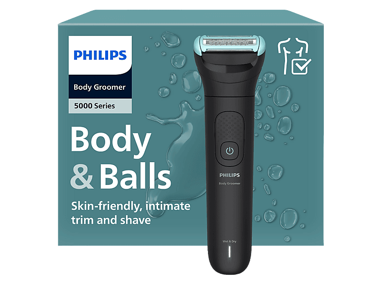 Afeitadora corporal - Philips BG5475/15, 3 Peines-guía bidireccionales (2, o 5 mm), Cepillo de limpieza y Accesorio plegable trasero, 100min, Negro