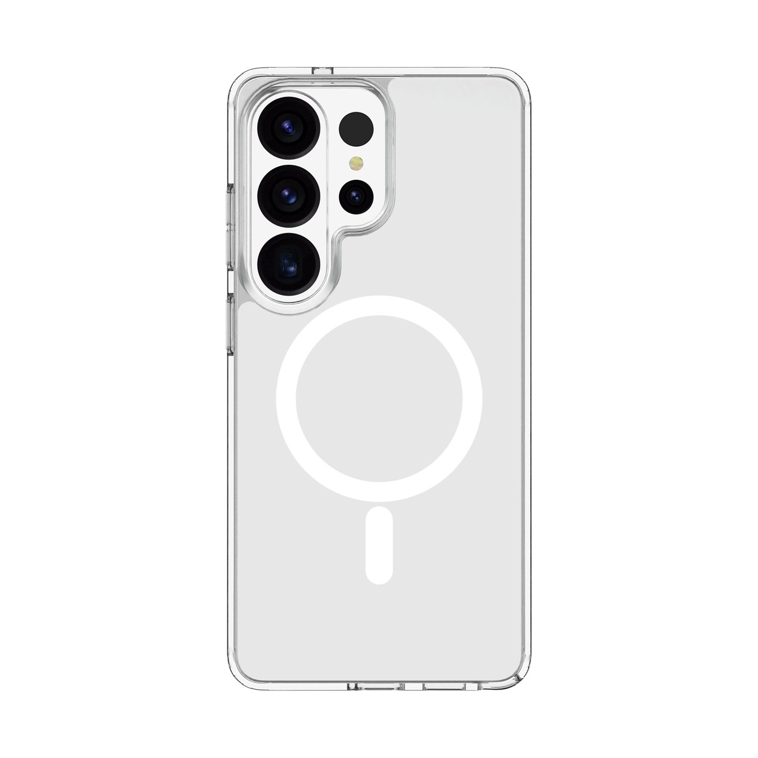 Custodia trasparente per telefono con quattro fotocamere e anello magnetico.