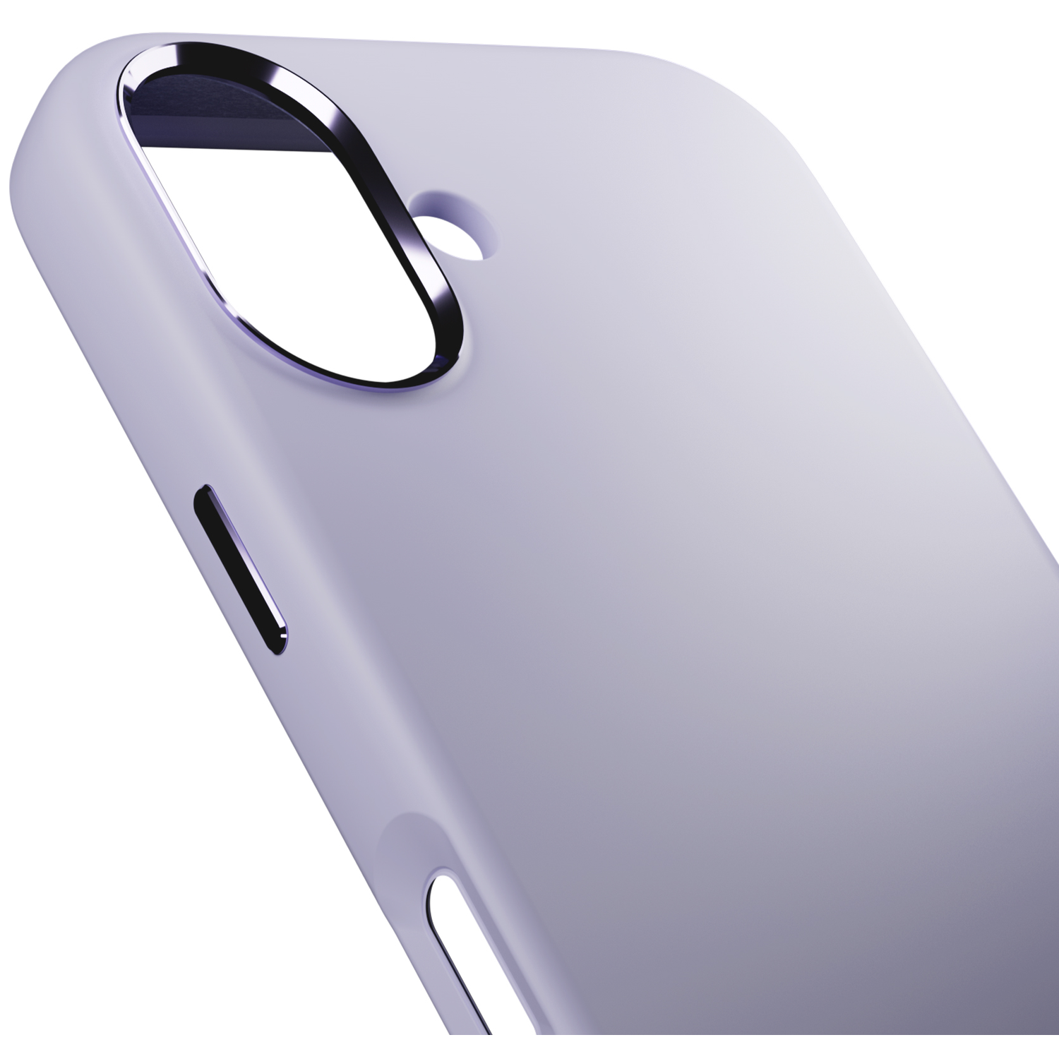 Een paarse telefoonhoes met zilveren accenten en uitsparingen voor camera en knoppen.