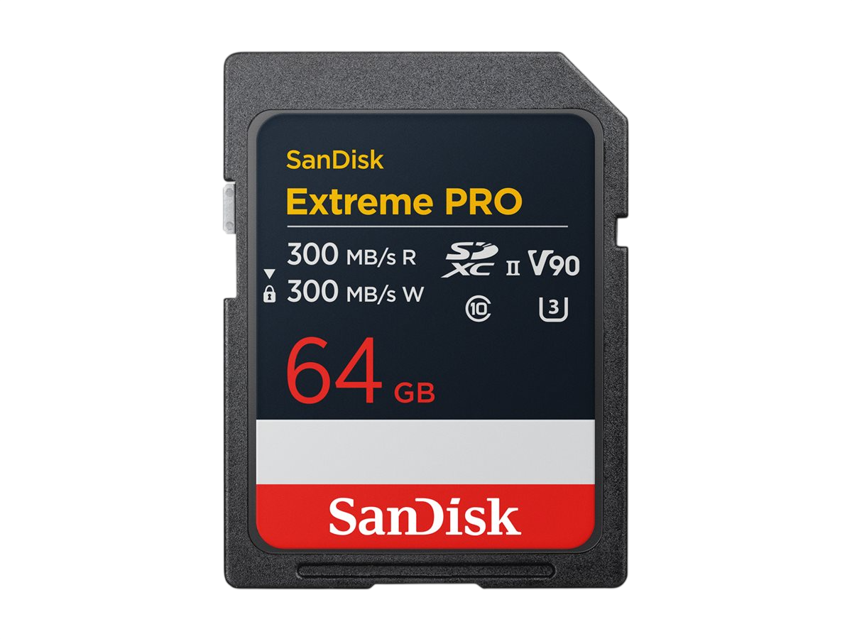 SanDisk Extreme PRO 64 GB SDXC Speicherkarte mit V90-Klassifizierung.