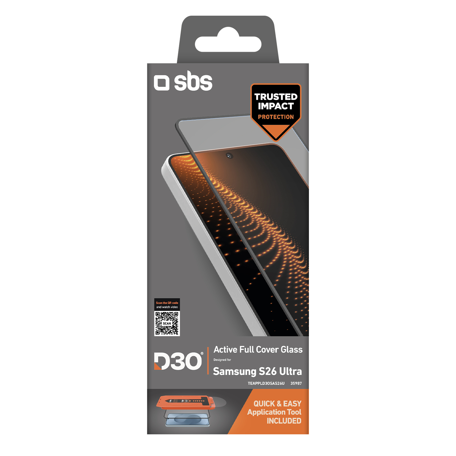 SBS D30 Active Full Cover Glass für Samsung S26 Ultra mit Werkzeug.